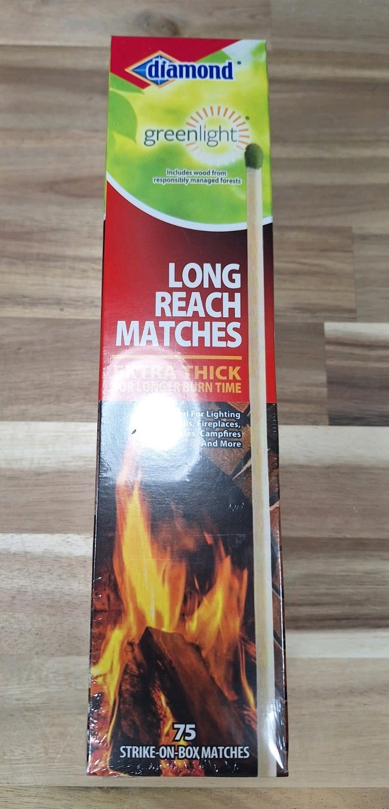 Diamond Greenlight Long Reach Matches 75 Count Box Extra Thick Longer Burn Time