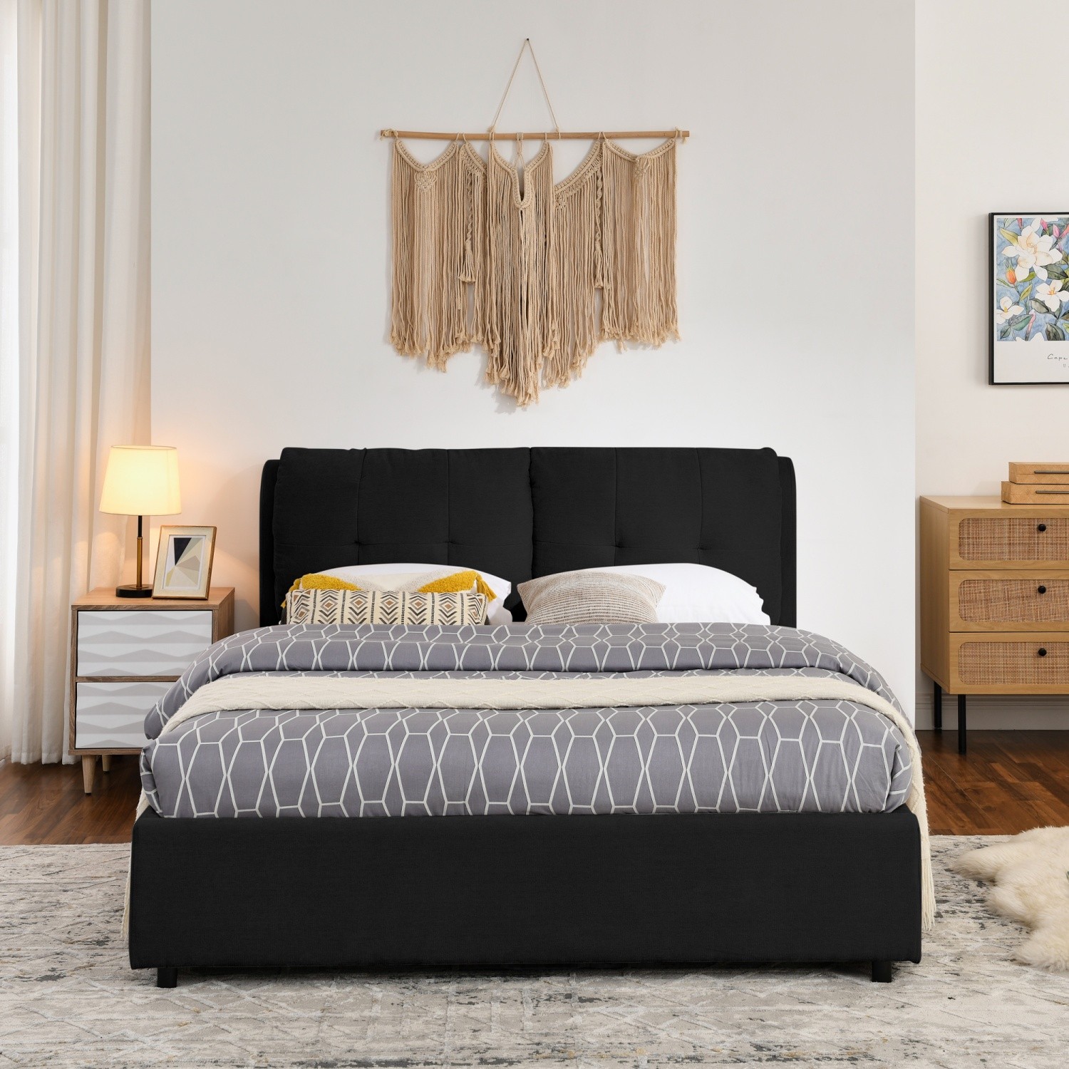 Queen/King Size Upholstered Platform Bed Frame w/ Hydraulic Storage System