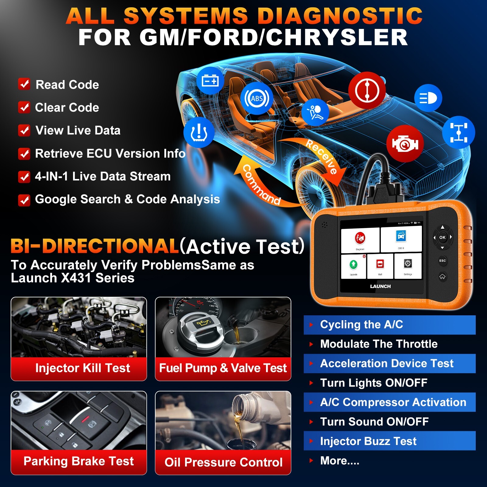 LAUNCH X431 Elite 2.0 Scanner for Ford/GM/Chrysler OBD2 Diagnostic Coding Tool