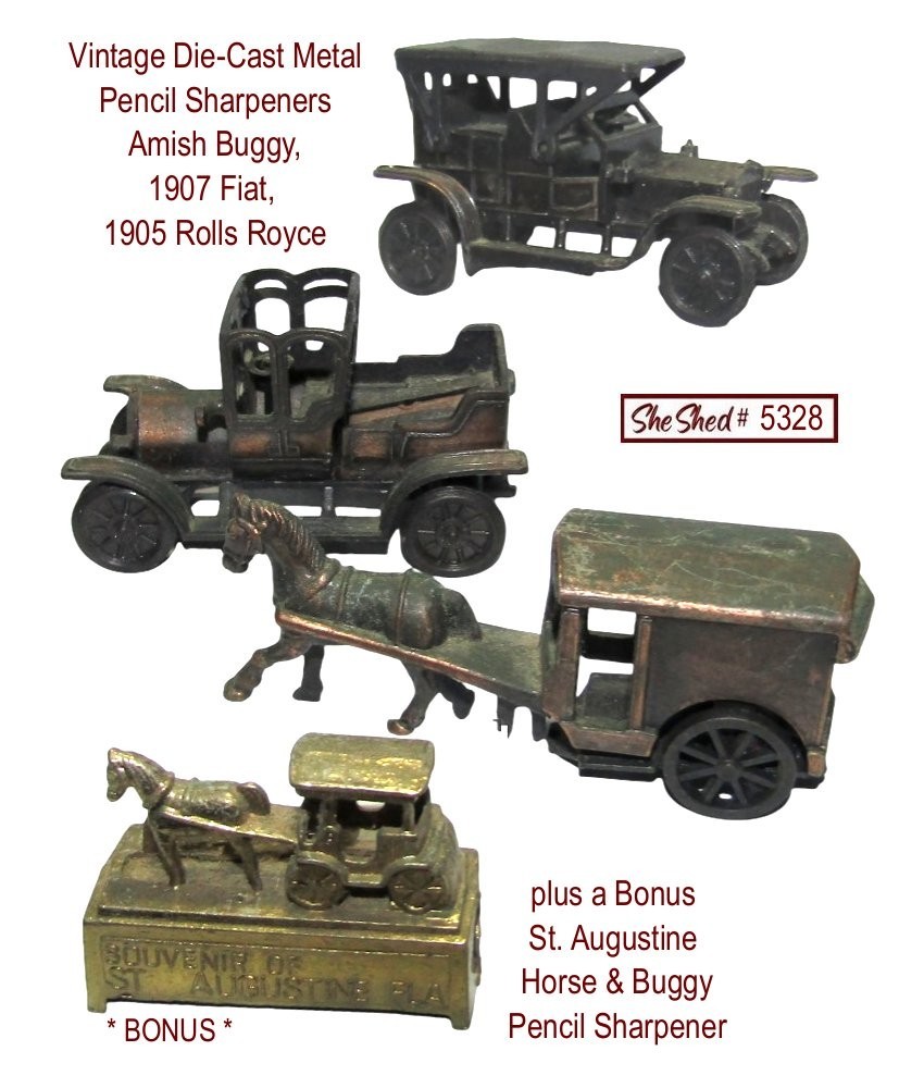 Die Cast Pencil Sharpeners Lot of 4 Antique Cars Rolls Royce Vintage Toy