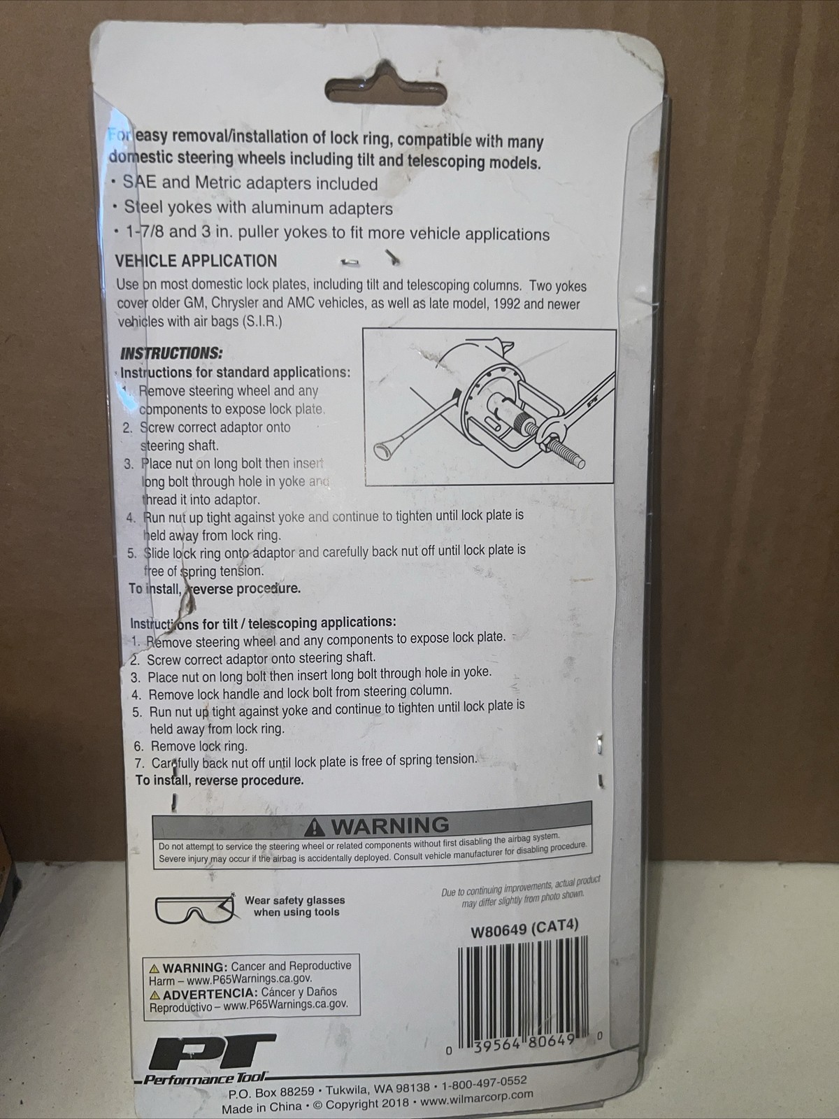 Performance Tool W80649 Steering Wheel Lock Plate tools