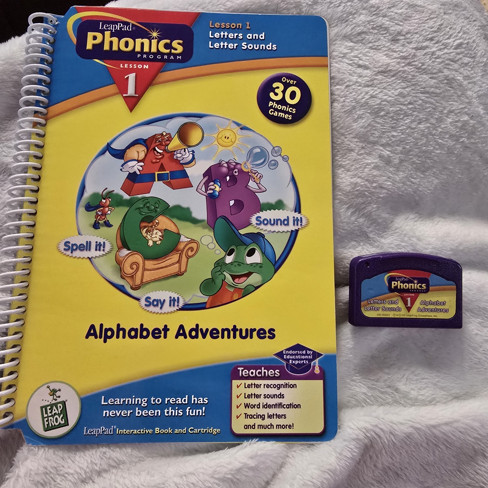 Leap Frog Leap Pad Phonics Program Book & Cartridge Used Alphabet Adventures