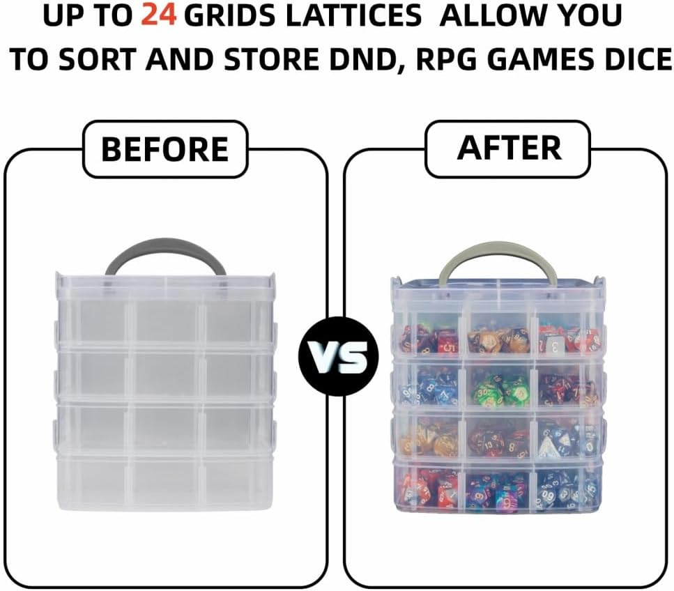 DND Dice Storage Box With Removable Dividers Polyhedral Dice Plastic