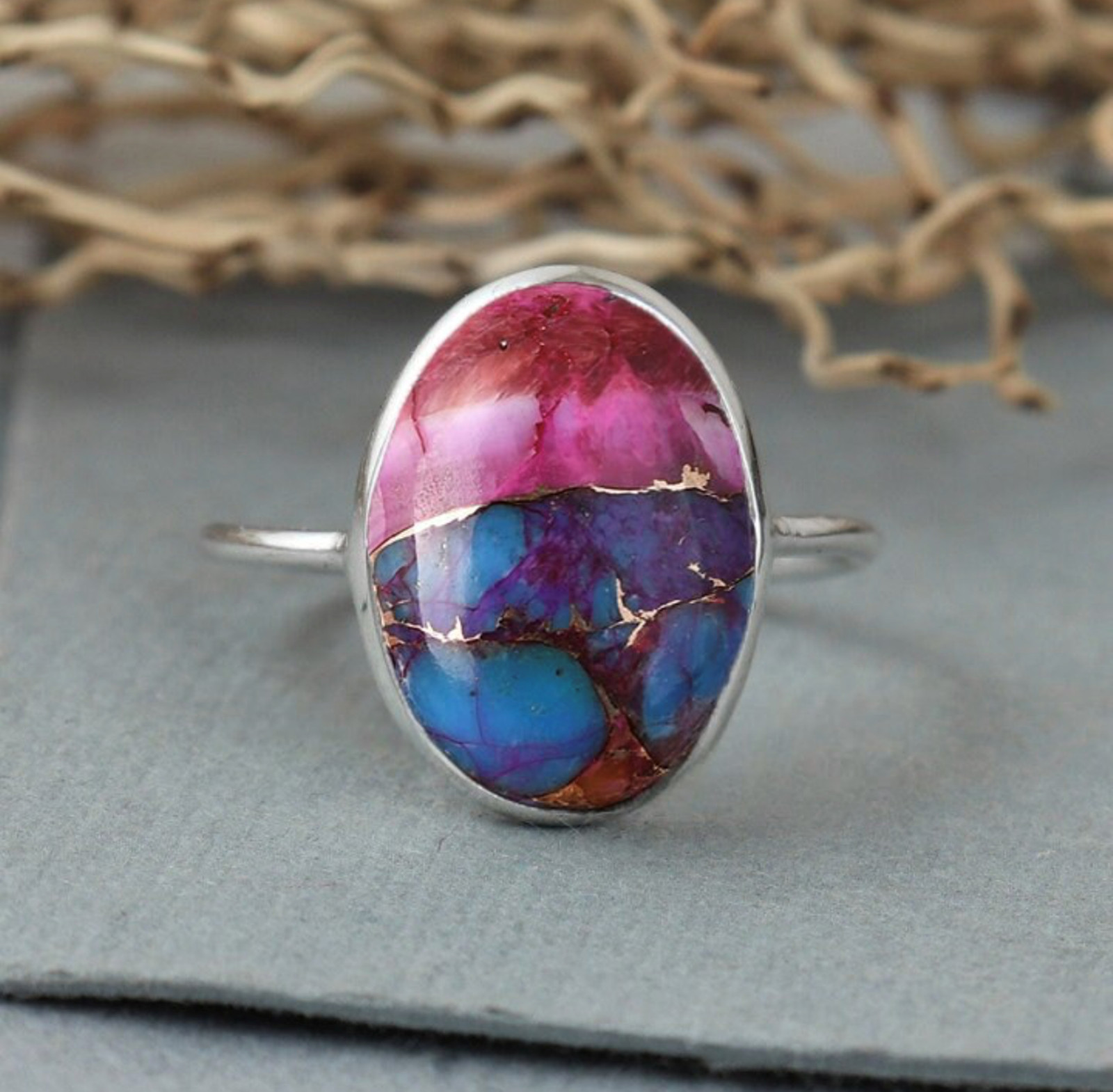 Pink Oyster Turquoise Gemstone designer 925 Sterling Silver Ring All Size SR2077