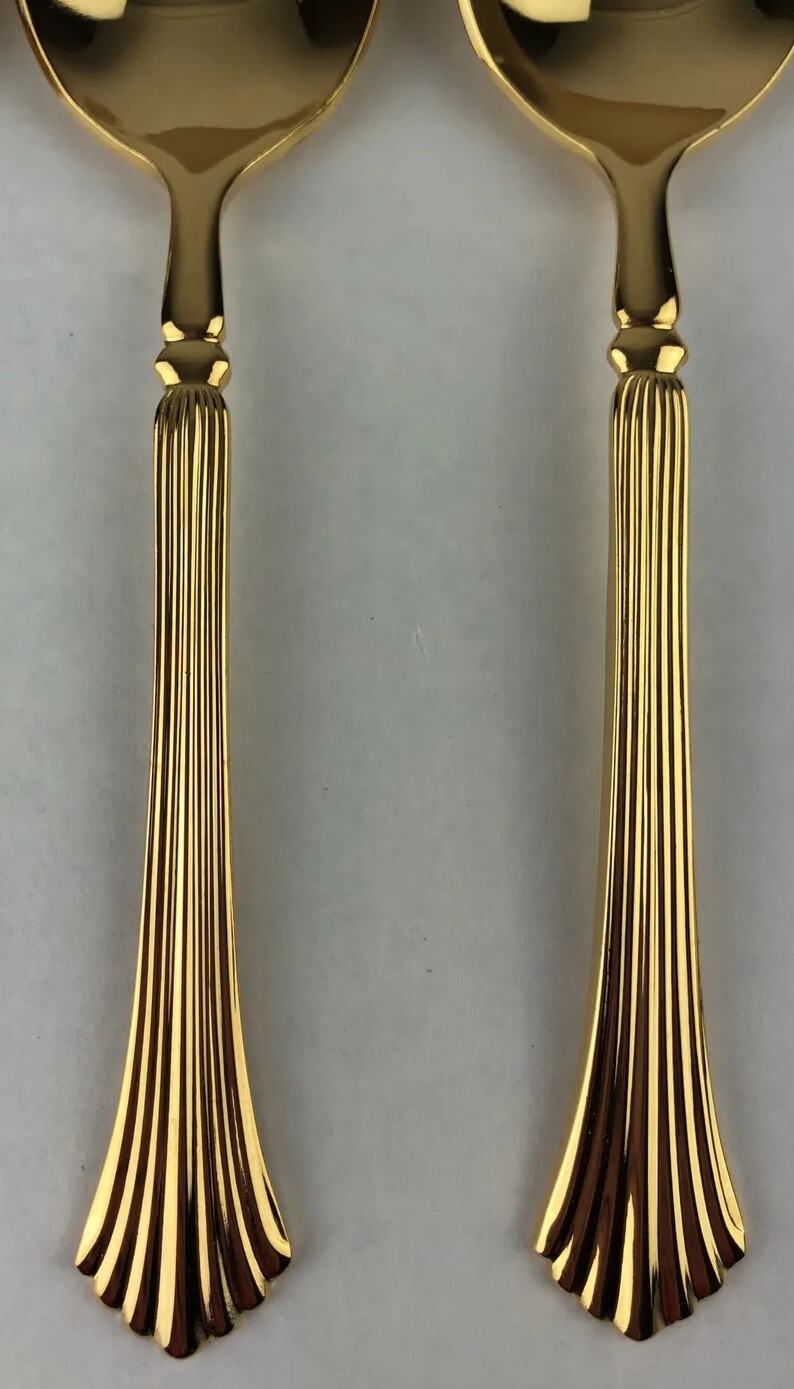 Stanley Roberts PAVILION Flatware Gold Electroplate 4 Oval Place Spoons