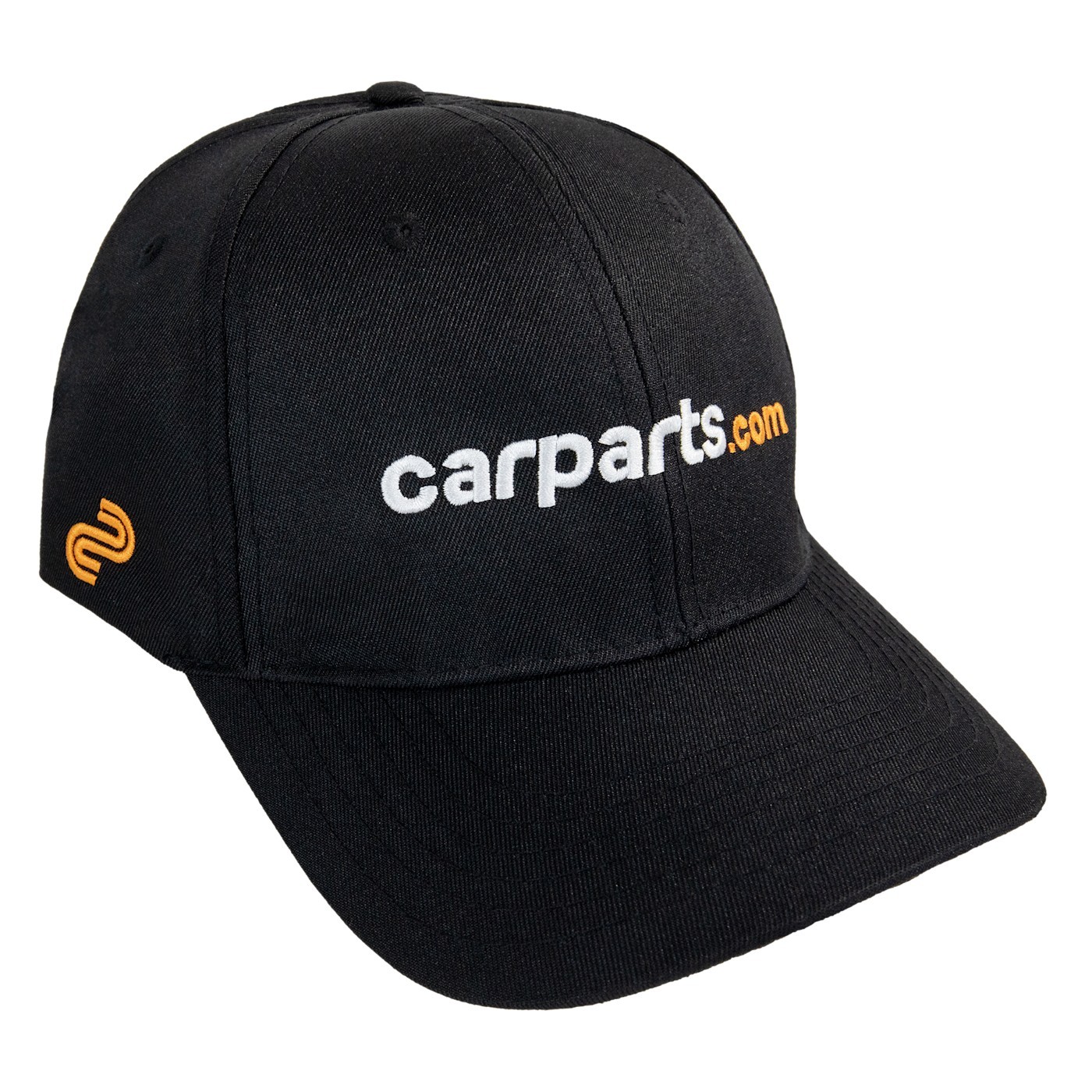 CarParts Embroidered Hat Black Baseball Cap White and Orange Stitching