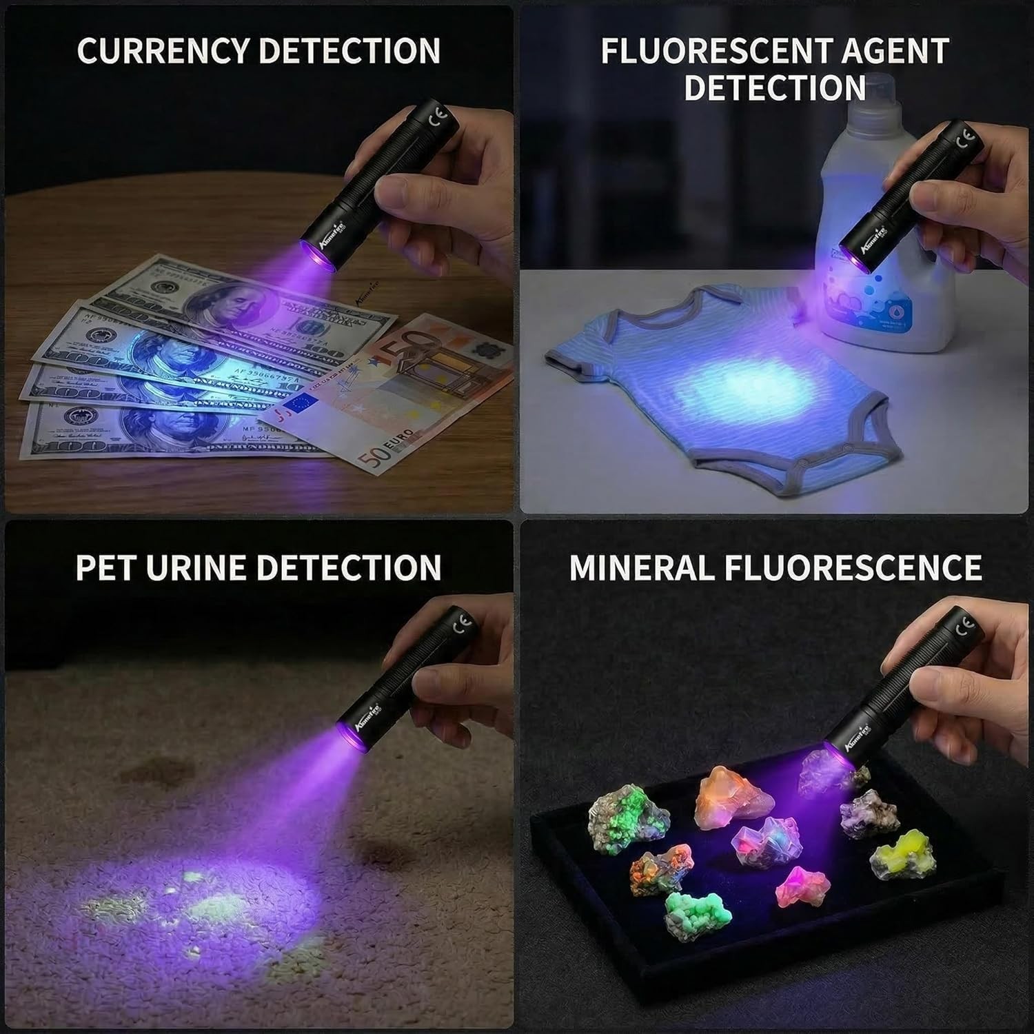 395nm UV Flashlight Mini Blacklight USB C Rechargeable Rechargeable