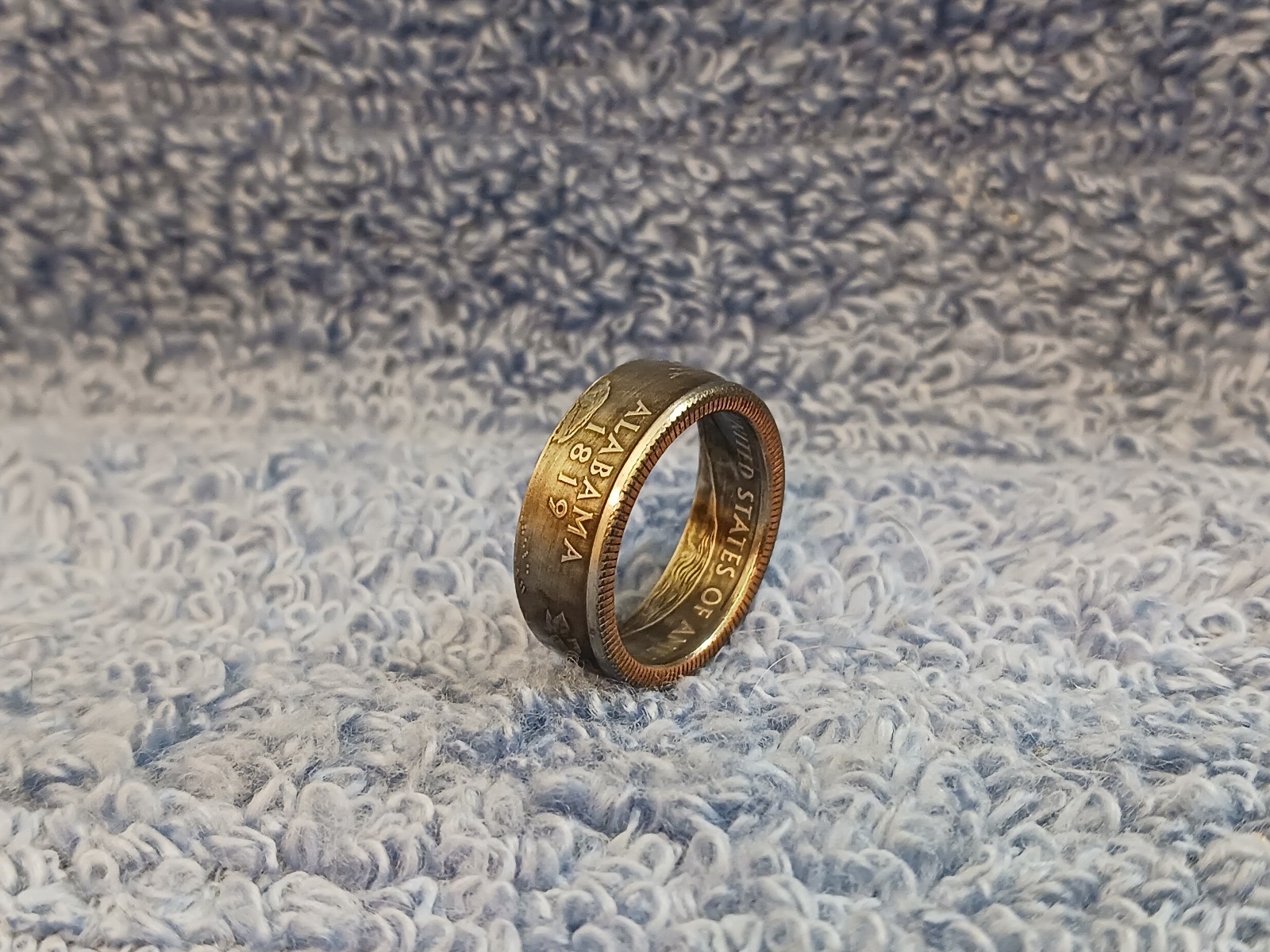 Alabama Handcrafted Washington Quarters coin ring, size 6  2003