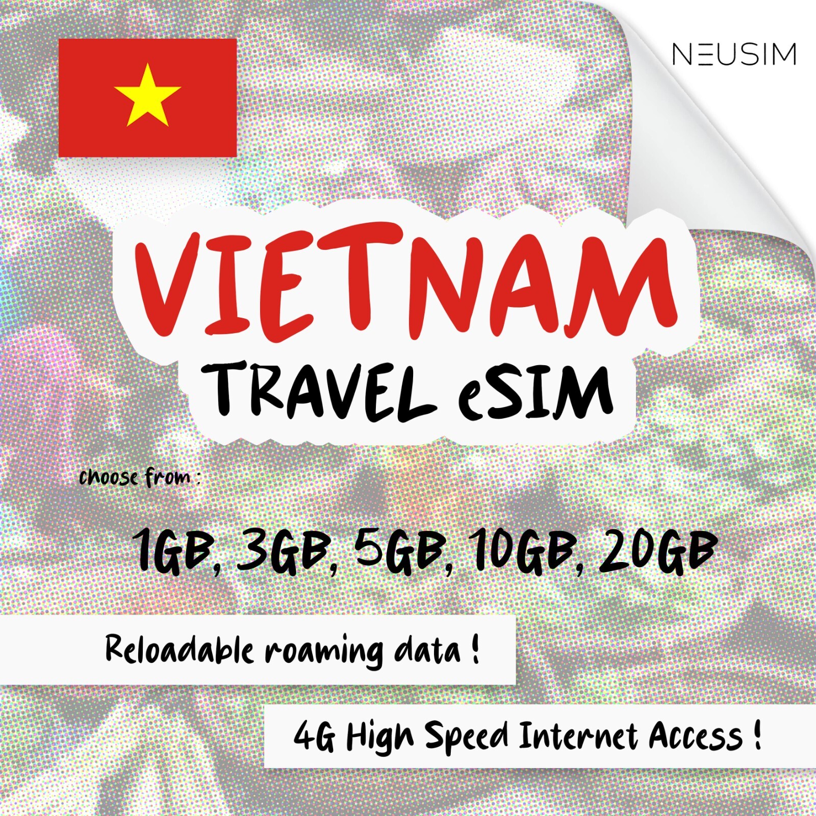 NeuSIM Vietnam eSIM 1-3GB Data | Same Day DELIVERY!