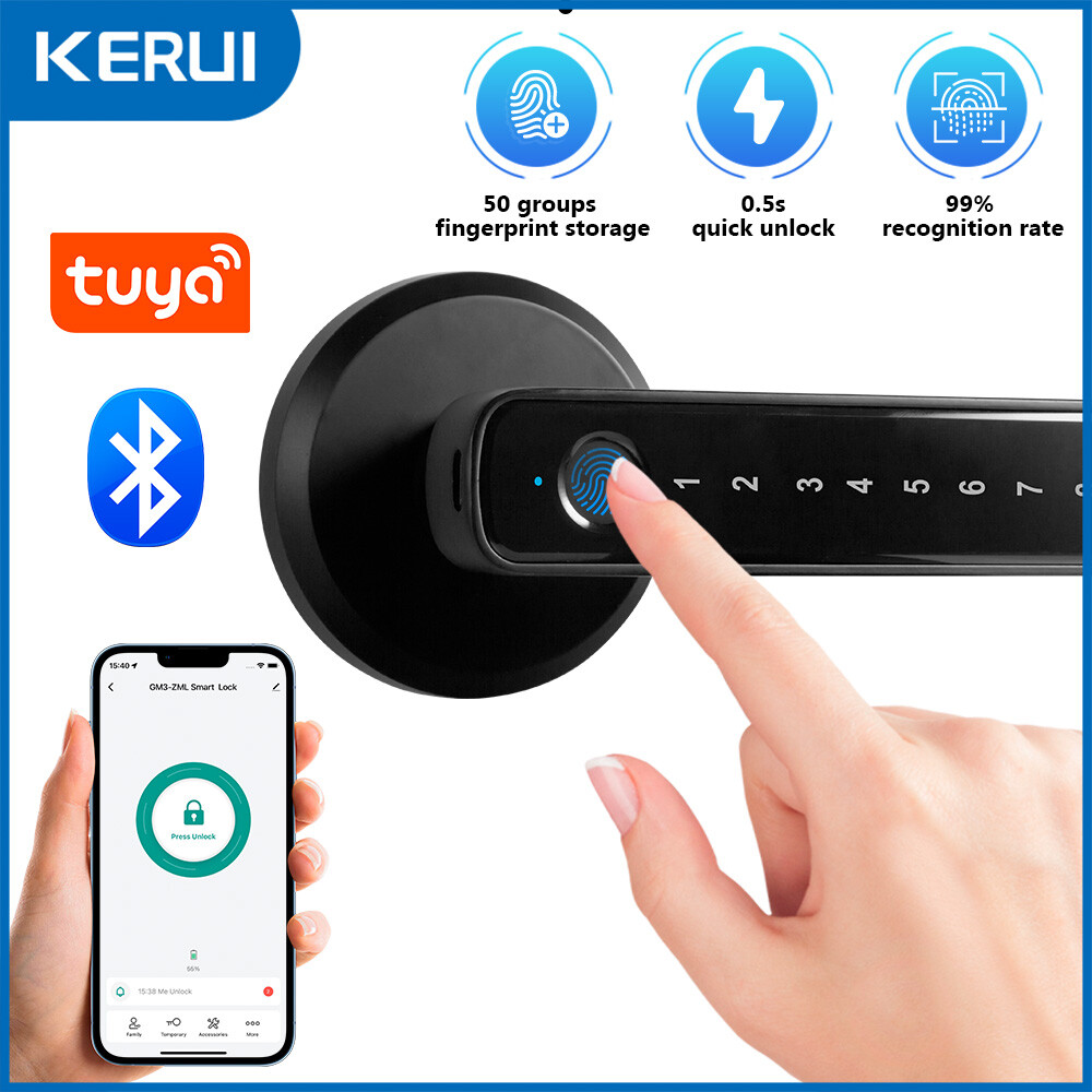 Smart Fingerprint Door Lock Biometric Door Lock w/ Handle & WiFi App Control New