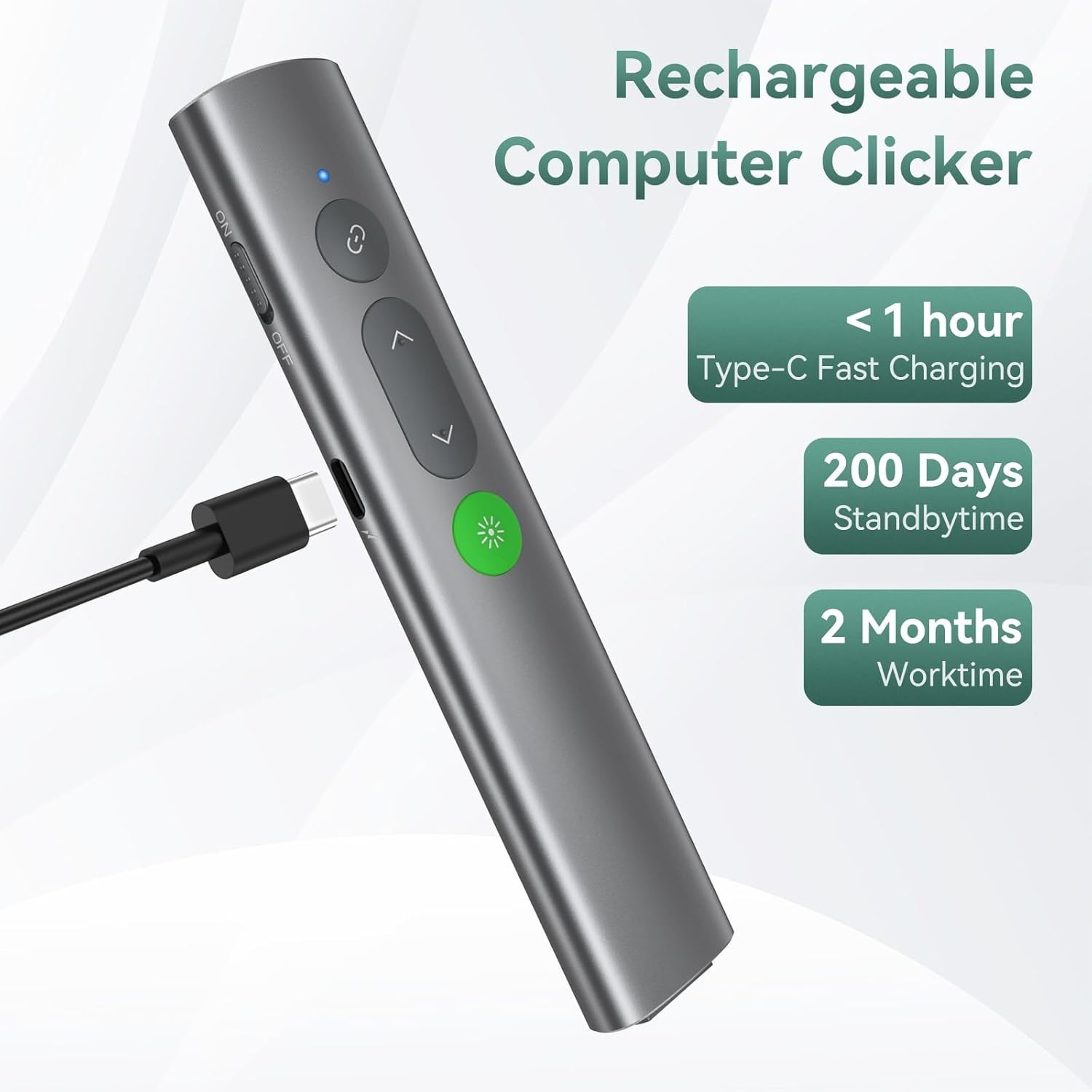 Wireless Presentation Clicker with Green Laser Pointer for PowerPoint Slides