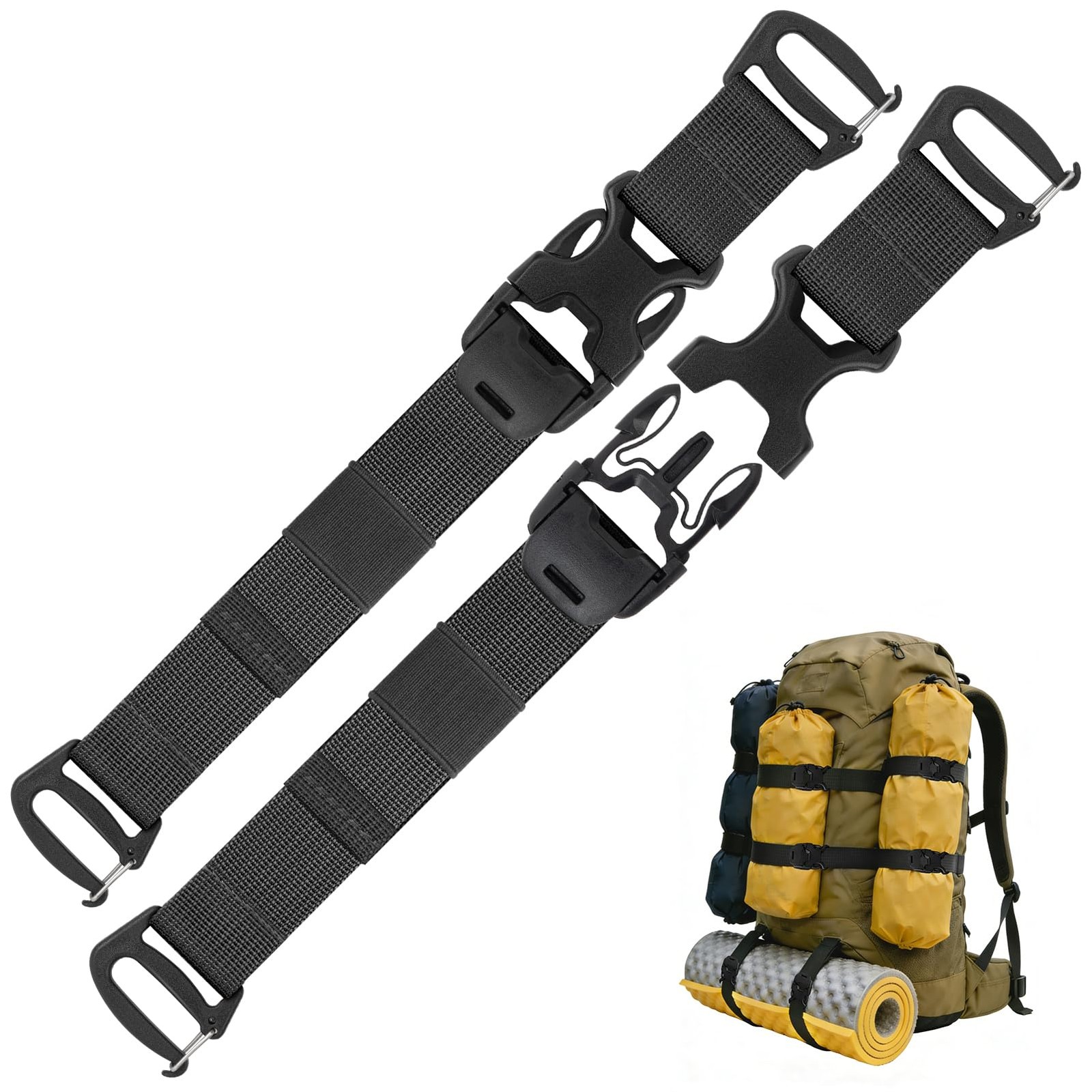 NatCasa 2 Pcs MOLLE Backpack Straps Rush Tier System Molle 23IN, Black 2Pcs