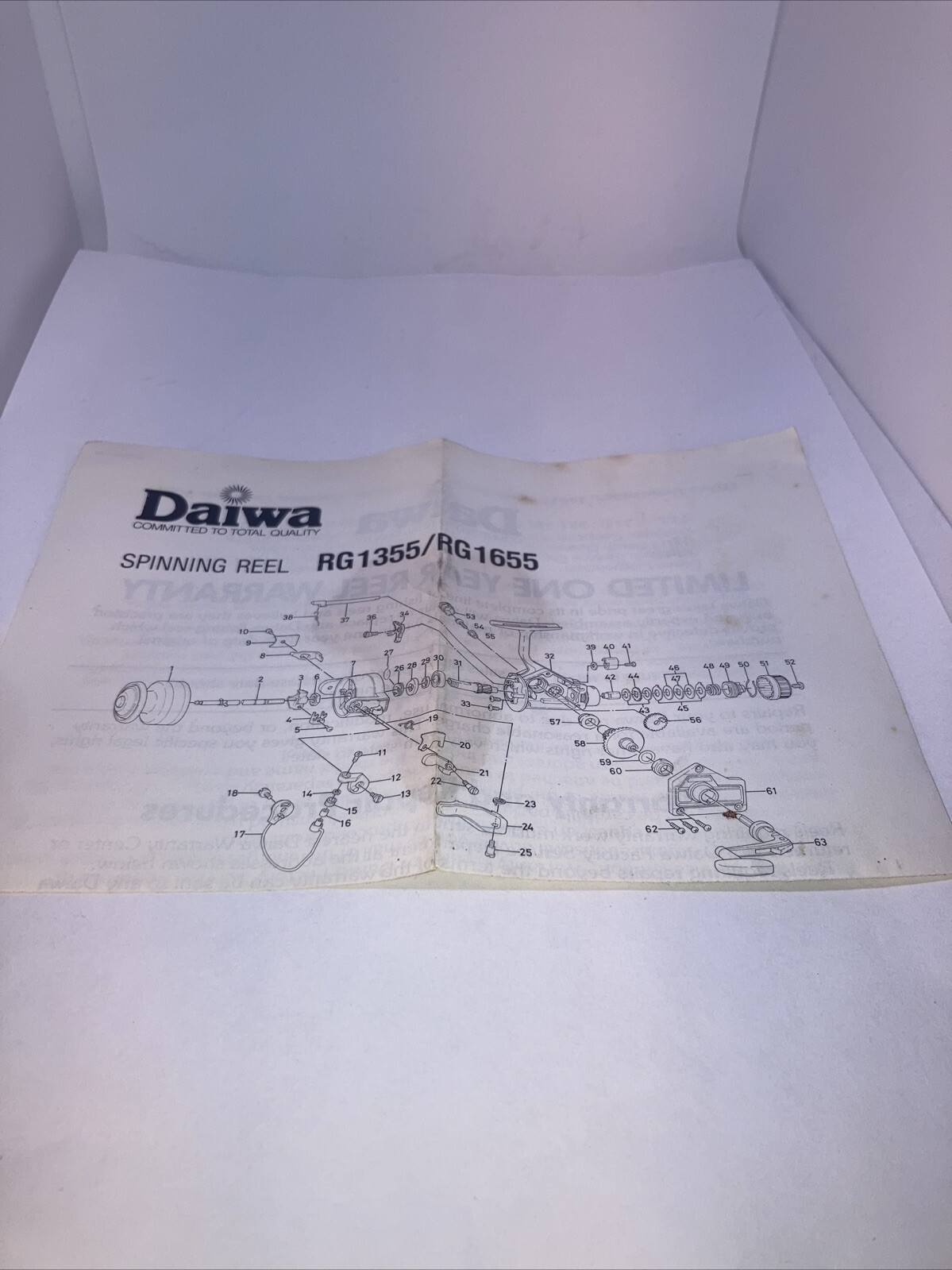 Daiwa Spinning Reel RG 1355/ RG 1655 Fishing Reel Parts List A1