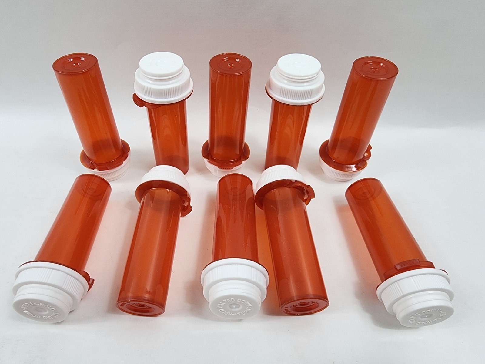 Lot of 10 Amber Empty Pill Rx Bottles Plastic 11 dram .6oz Storage Prescription
