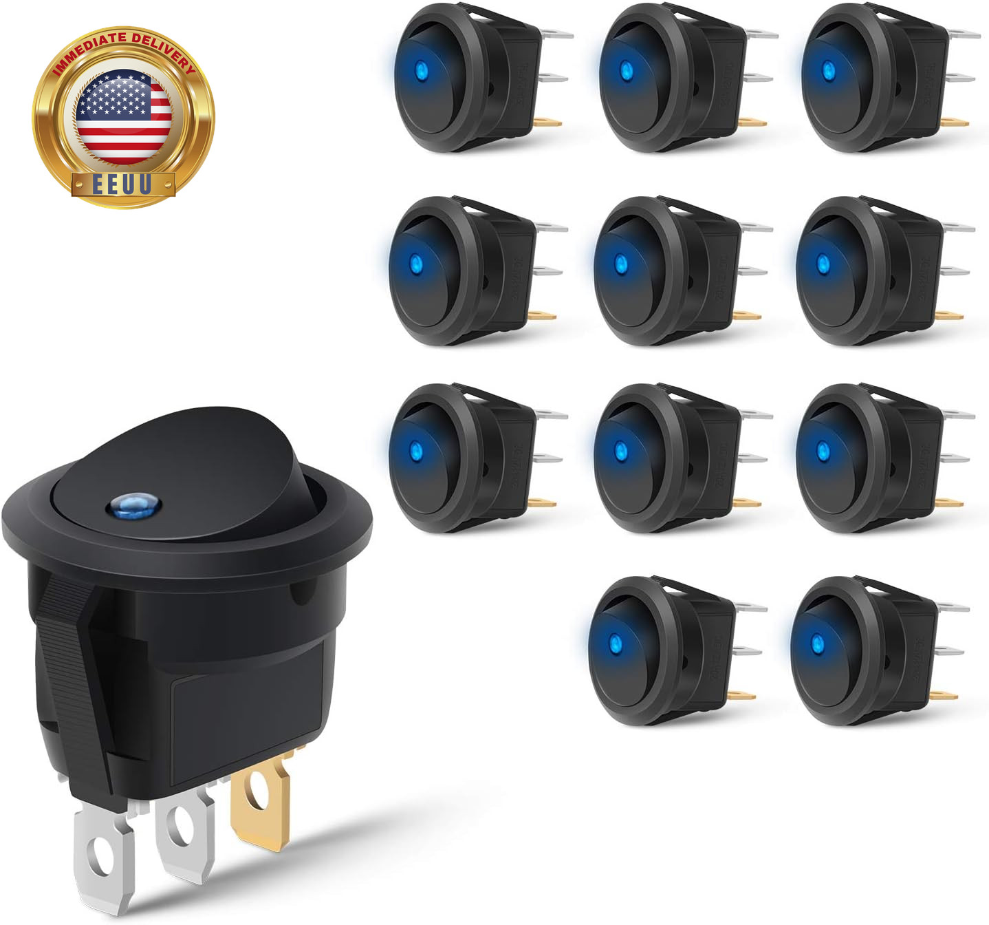 12PCS 12V Blue round Toggle LED Switch 20A 12V DC On/Off SPST for Car Truck Rock