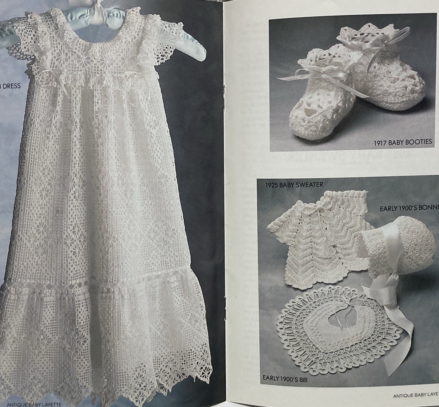 Antique Baby Layette Dress Christening gown crochet pattern booties sweater bib
