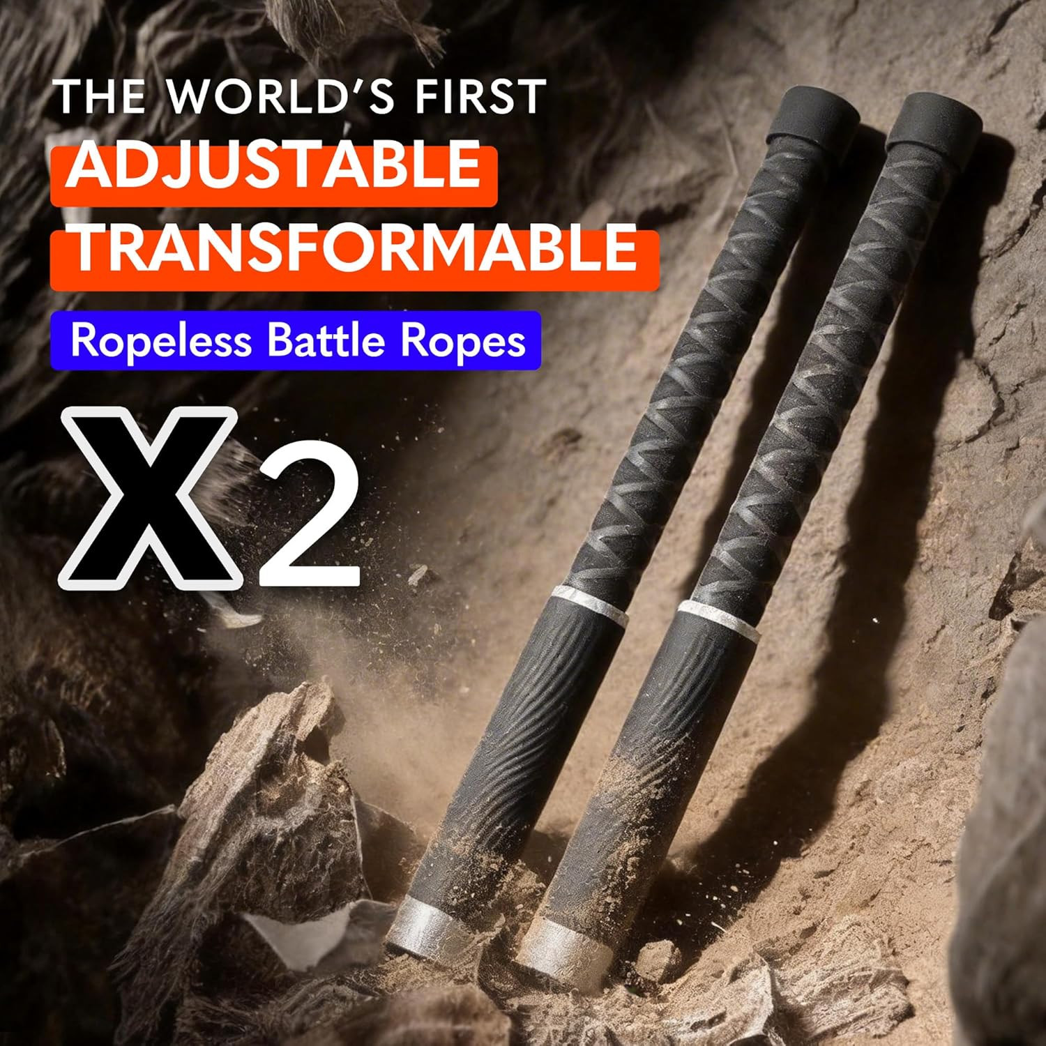 X2 Ropeless Battle Ropes Adjustable Weight - Wrist Friendly Structure, Stackable