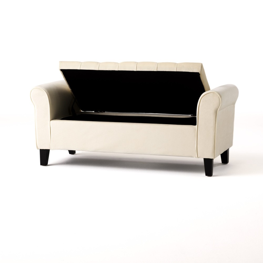 Ivory Storage Bench with Rolled Arms & Black Legs Entryway Furniture