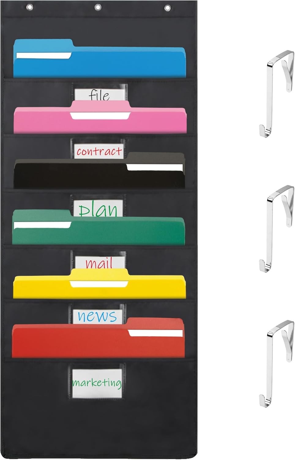 6-Pocket Hanging Wall File Organizer Pocket Chart Classroom Office Home Black