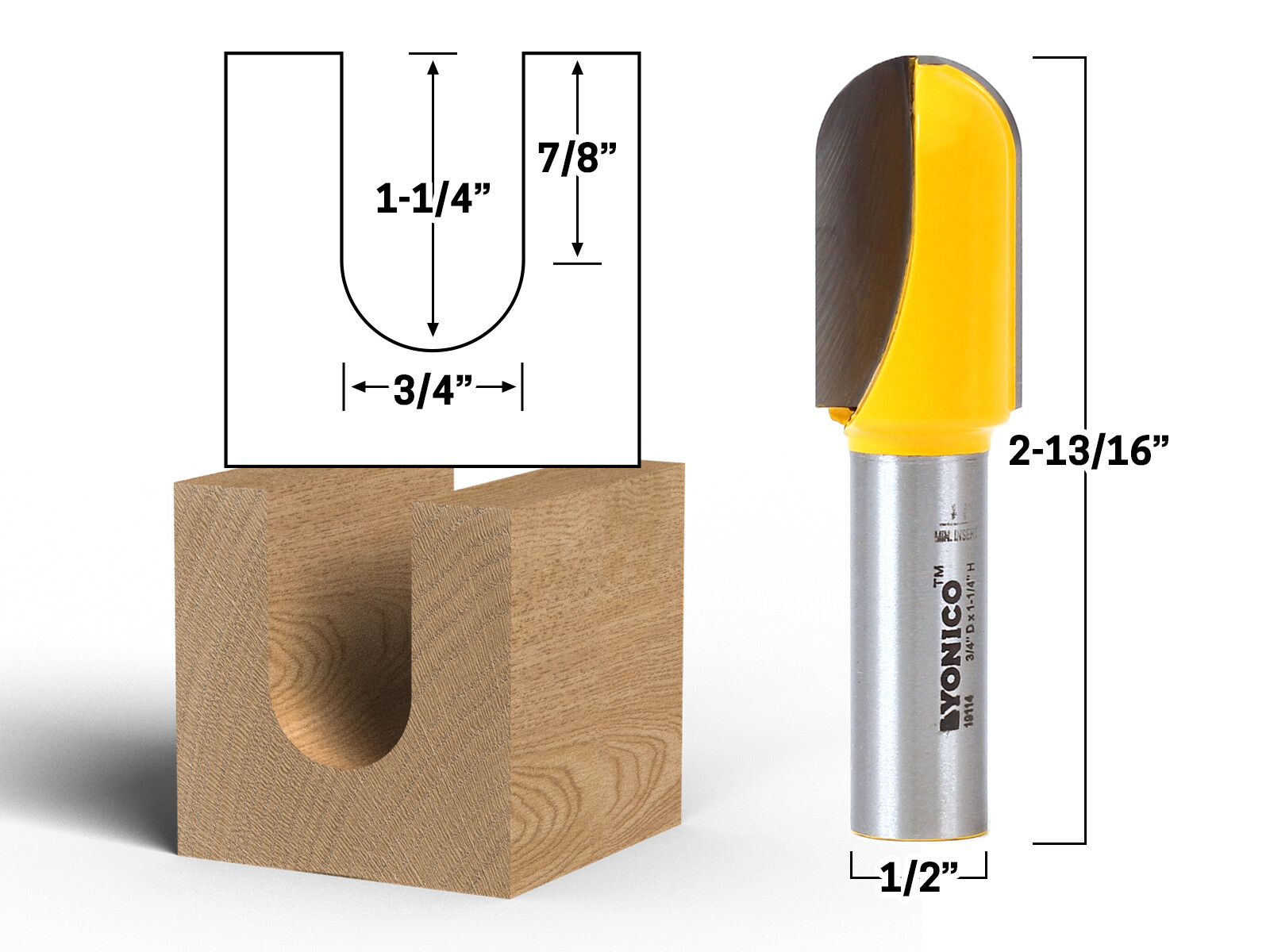 3/4" Diameter Core Box Router Bit - 1/2" Shank - Yonico 19114