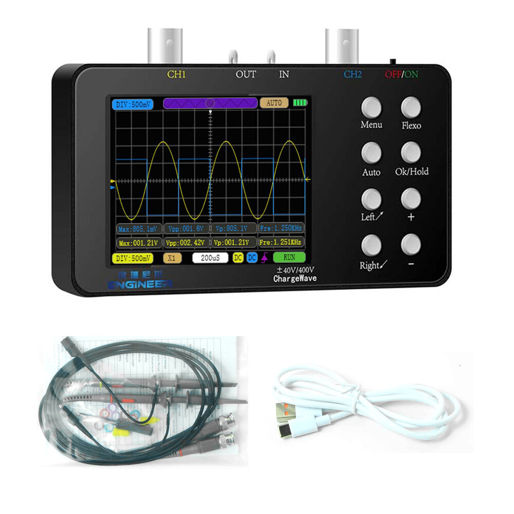 Portable Handheld Digital Oscilloscope 2 Channels 50Msa/s 2MHz With Probe T7N7