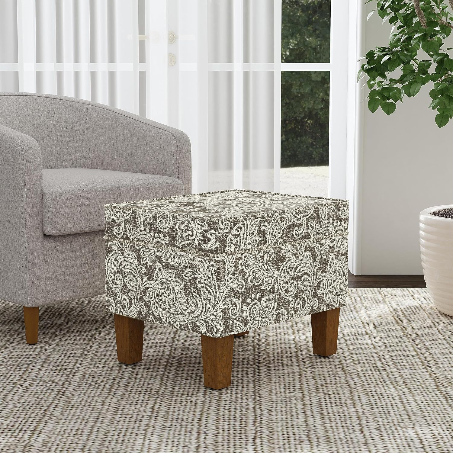 Home Decor |K7646-A880| Upholstered Modern Rectangular Storage Ottoman | Hinged