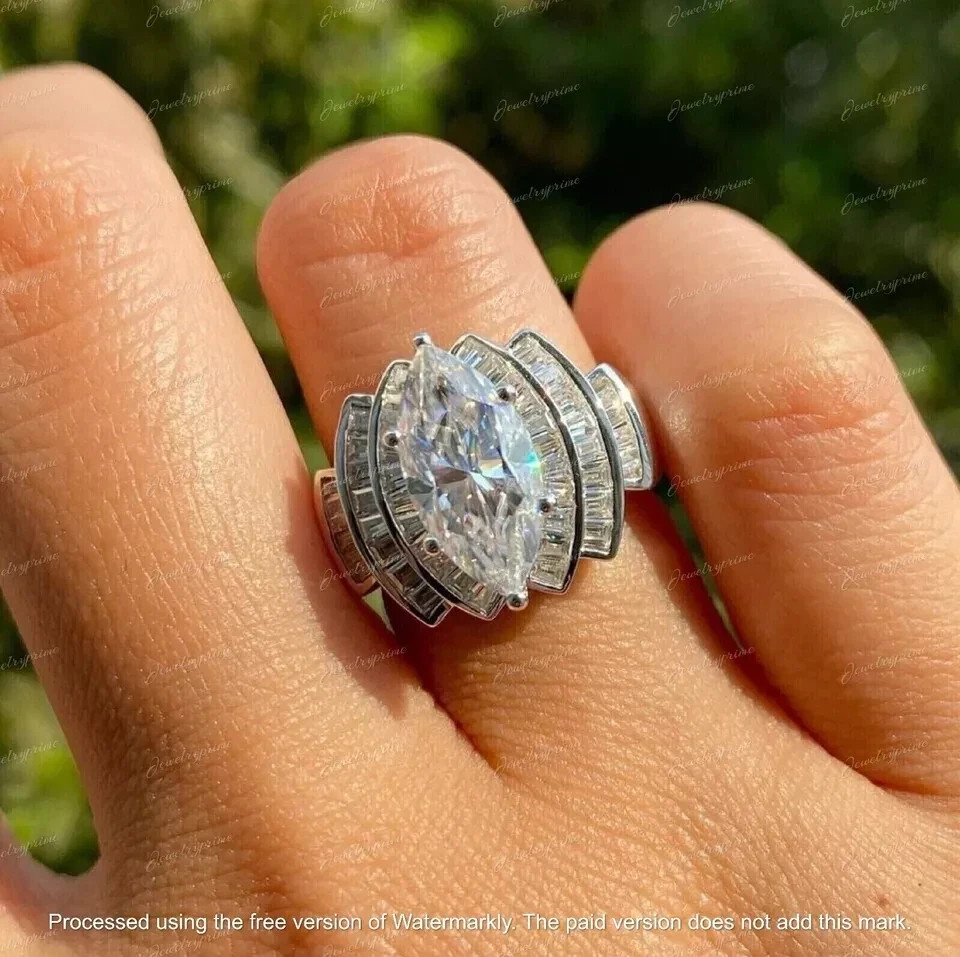 3Ct Marquise Cut Lab-Created Diamond Wedding Ring 14k White Gold Plated Women's