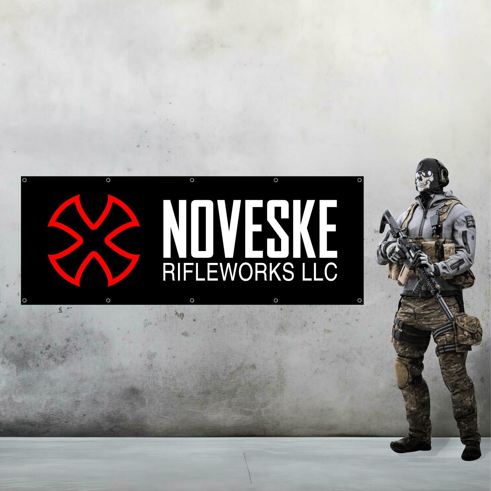 NOVESKE RIFLEWORKS 36in x 96in Vinyl Banner - Mancave Gun Room Wall Art