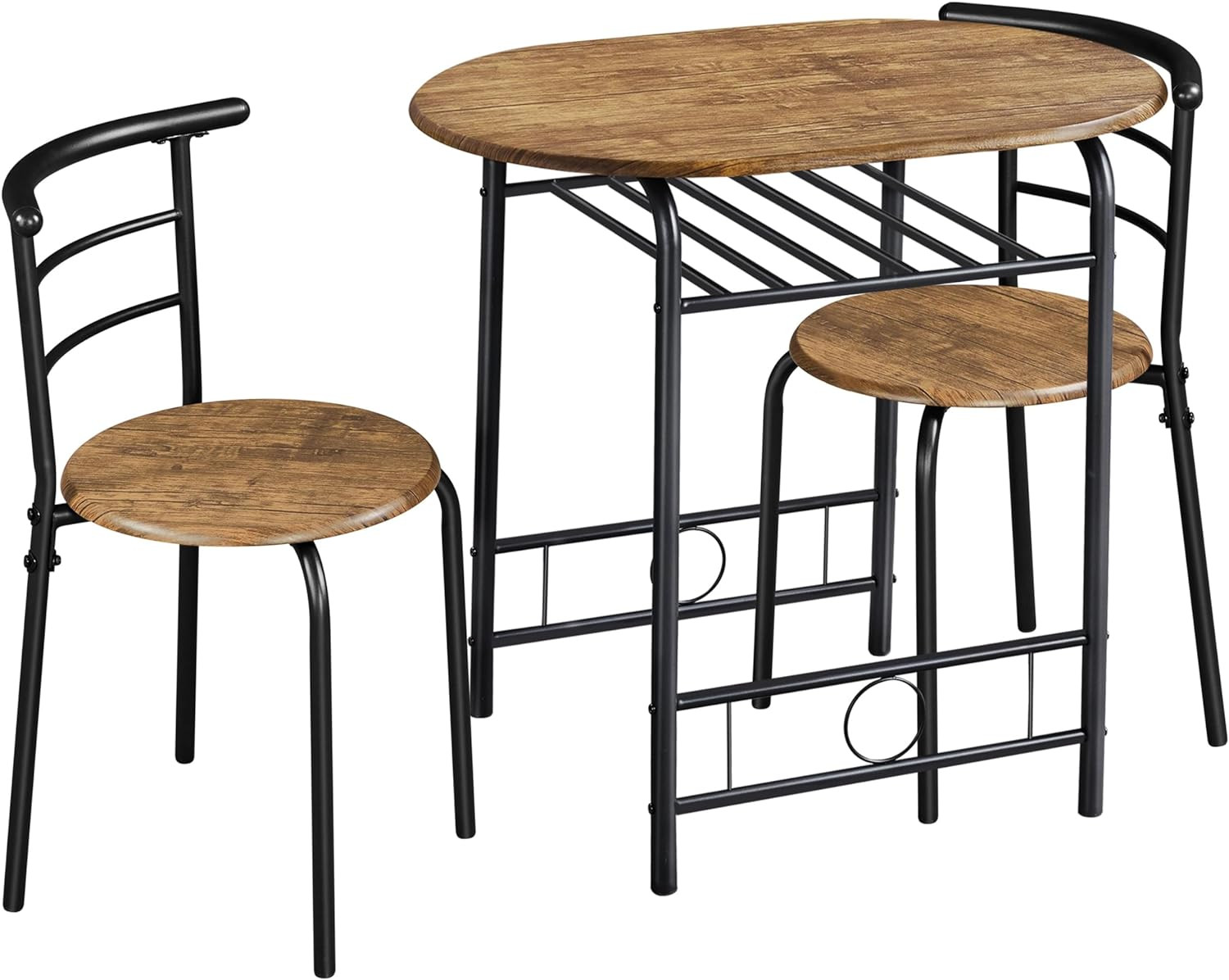 Compact 3-Piece Bistro Dining Set for 2 with Storage Rack, Brown