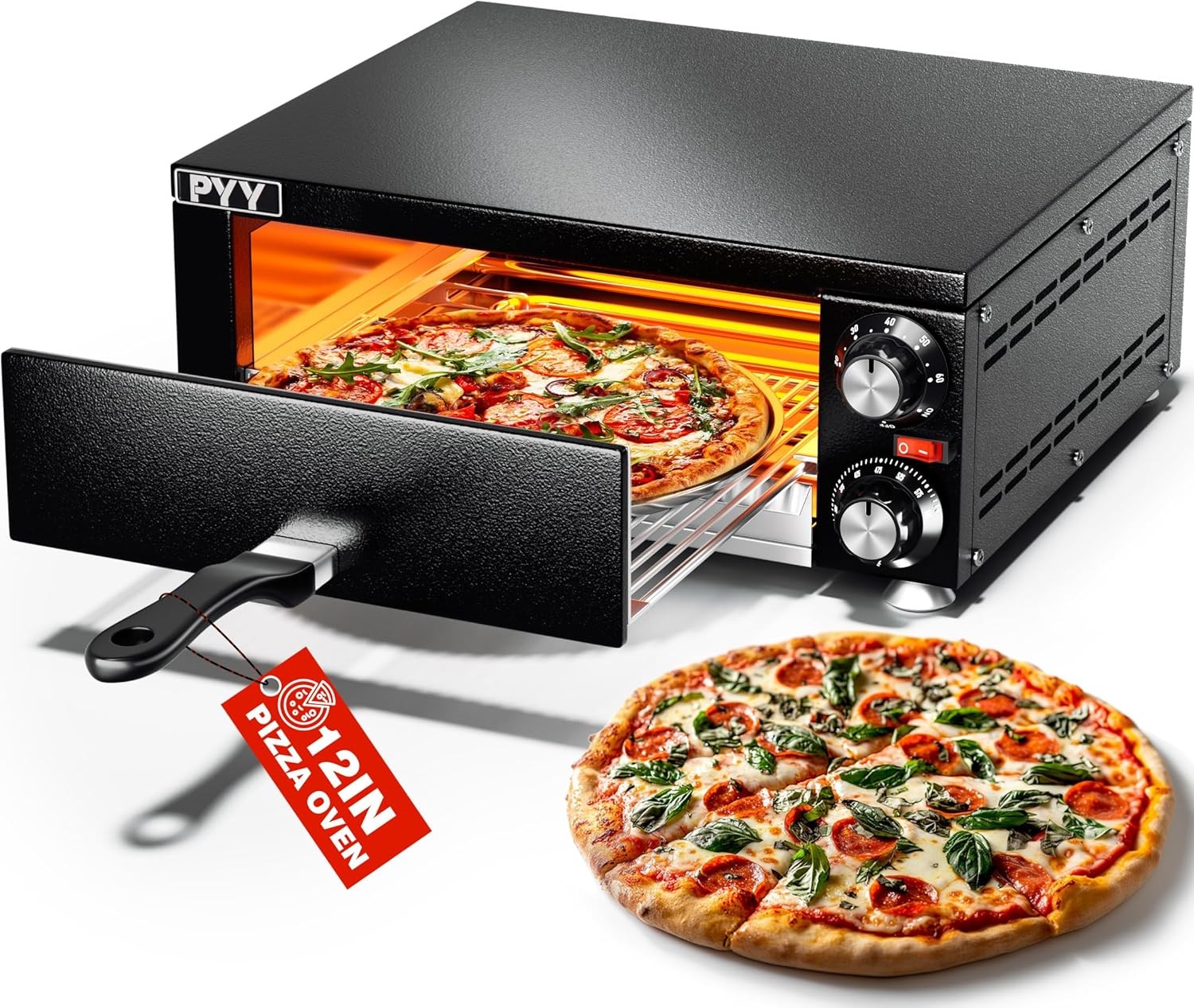 PYY Pizza Oven -12 Inch Indoor Countertop Pizza Oven Electric Pizza Maker Machin