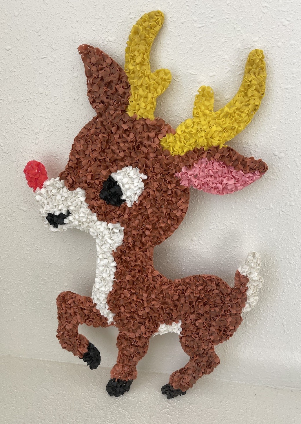 Melted Popcorn Rudolph Reindeer Christmas Wall Decor Retro Holiday Vtg Red Nose