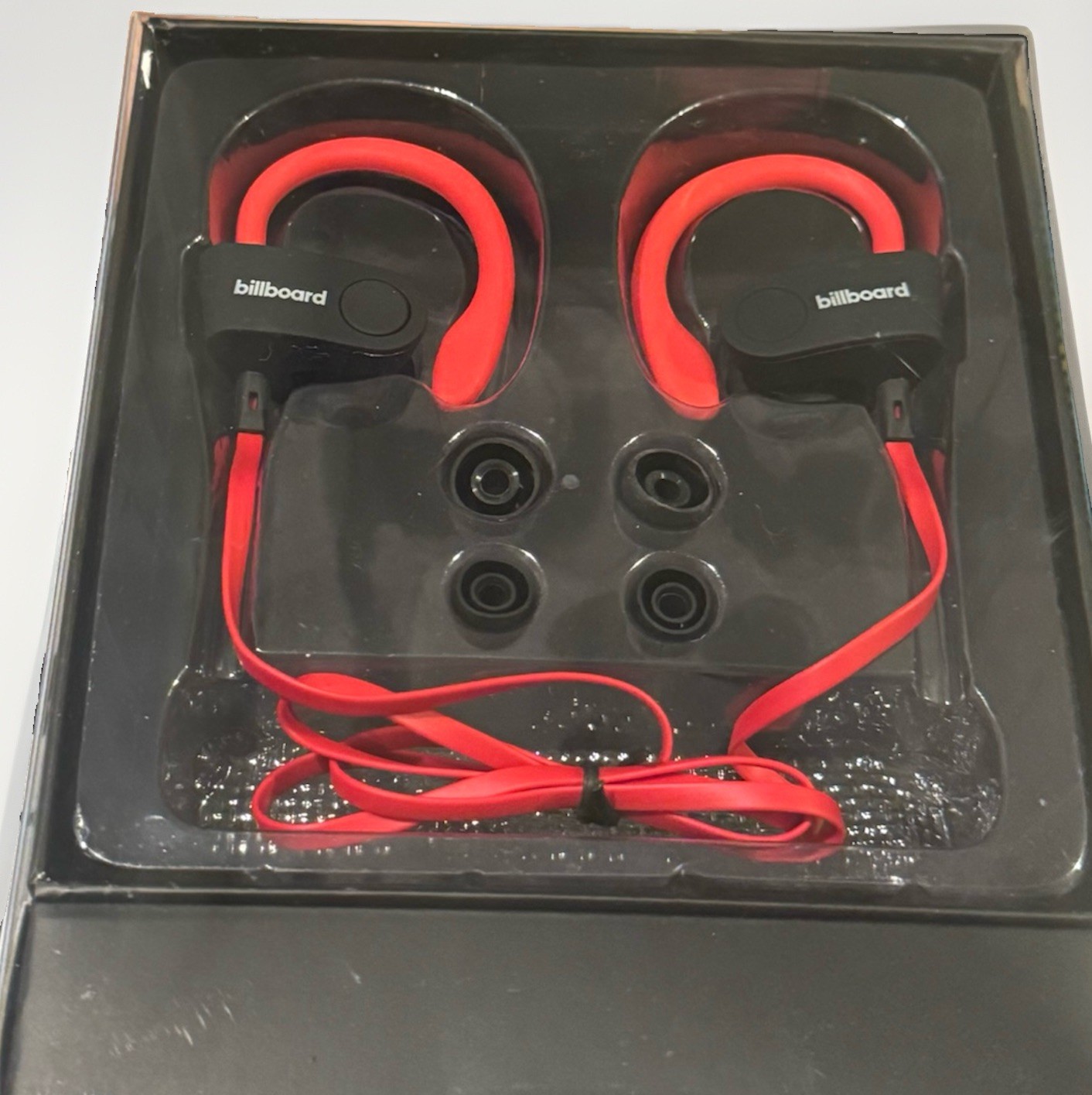Billboard Wireless Earhook Earbuds With Microphone (Red Wire)