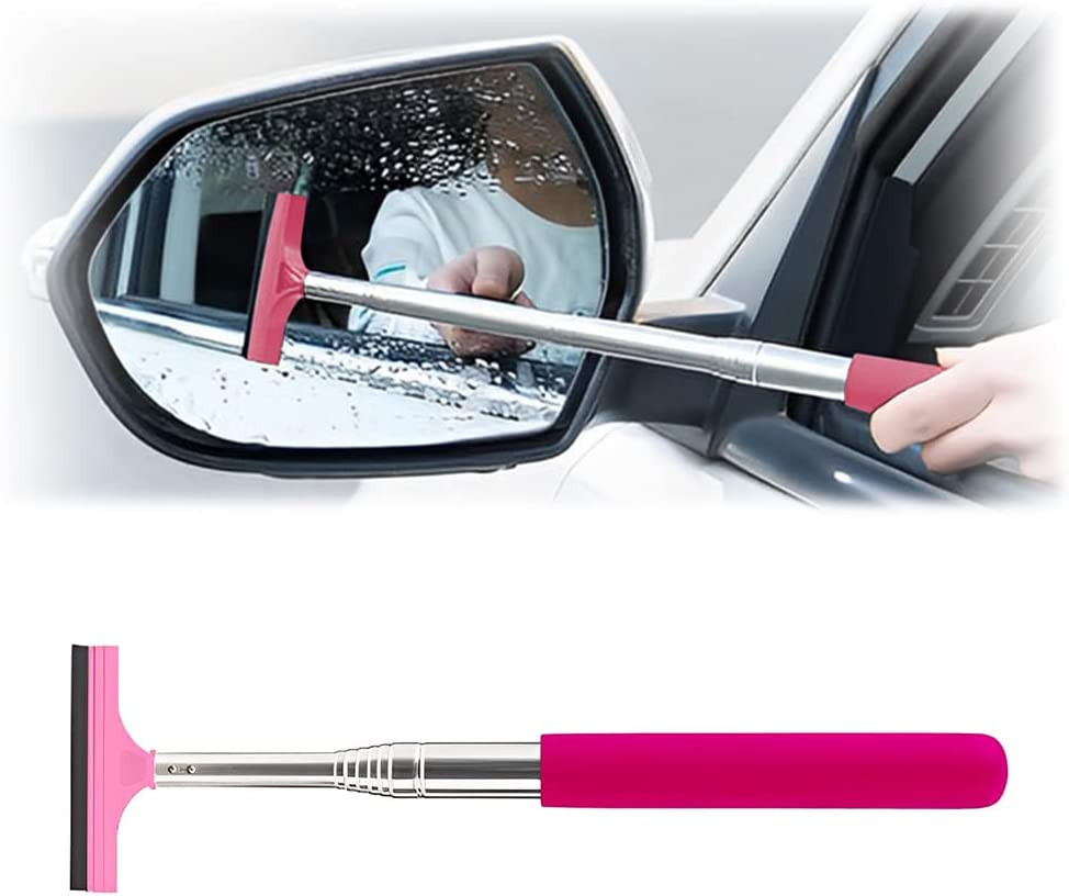 38.6 Inch Telescopic Side Mirror Glass Squeegee, Pink | Natural-Rubber Edge, Lay