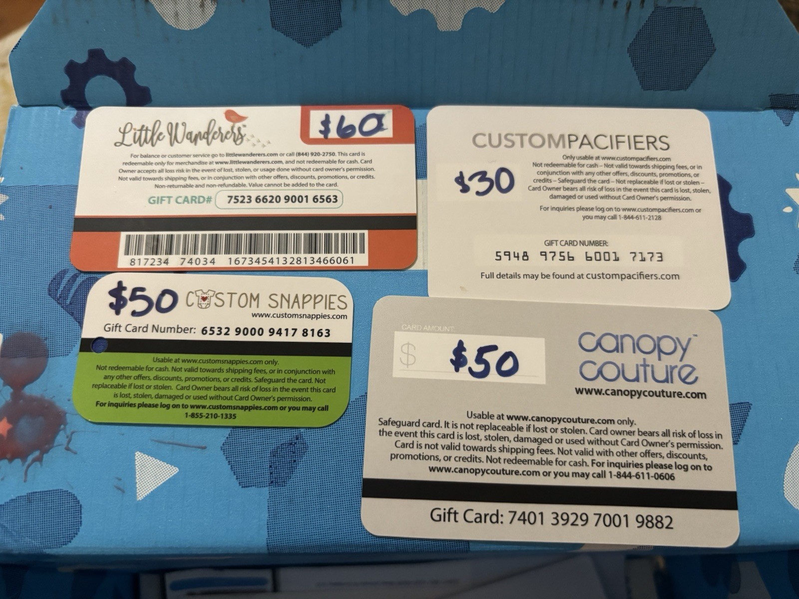 Baby gift cards all for $50