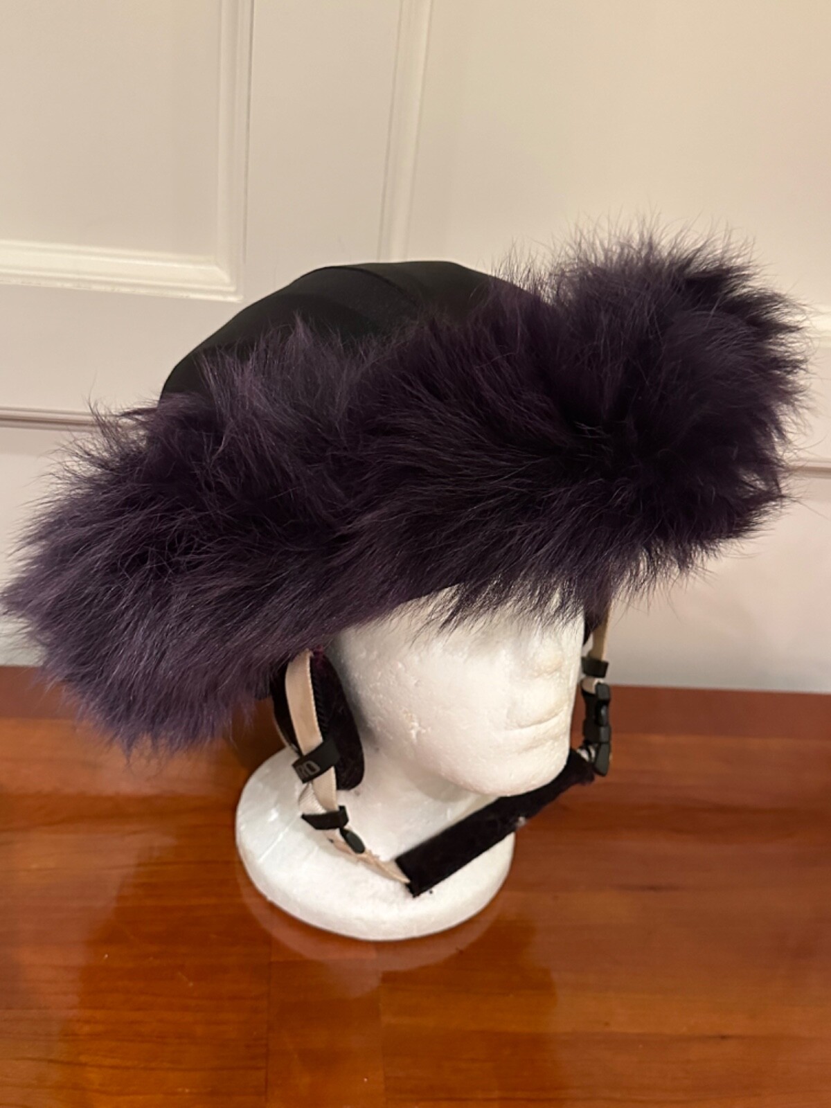 Purple Recycled Fox fur ski helmet cover head band