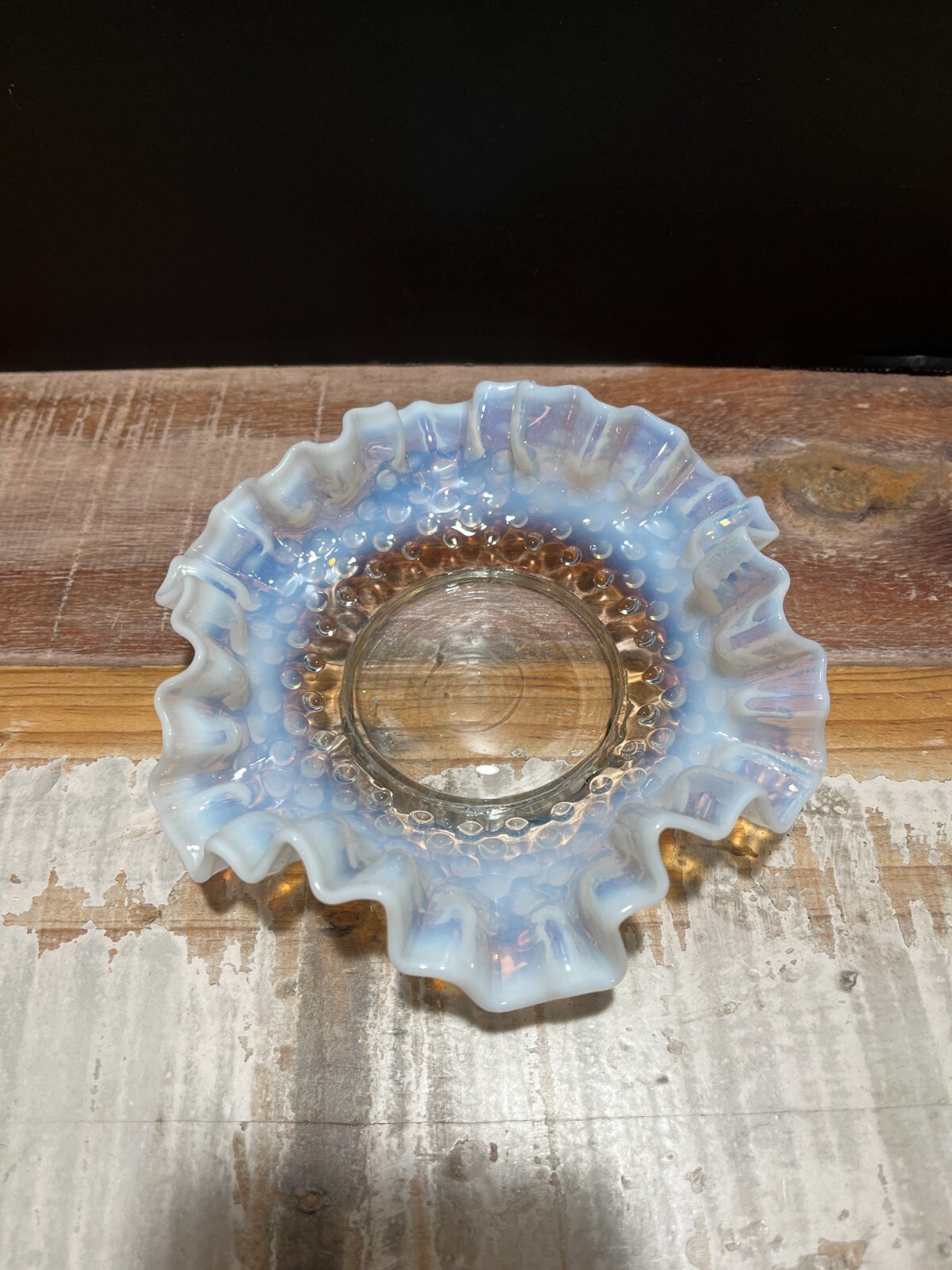 Hobnail White And Blue Scalloped Dish