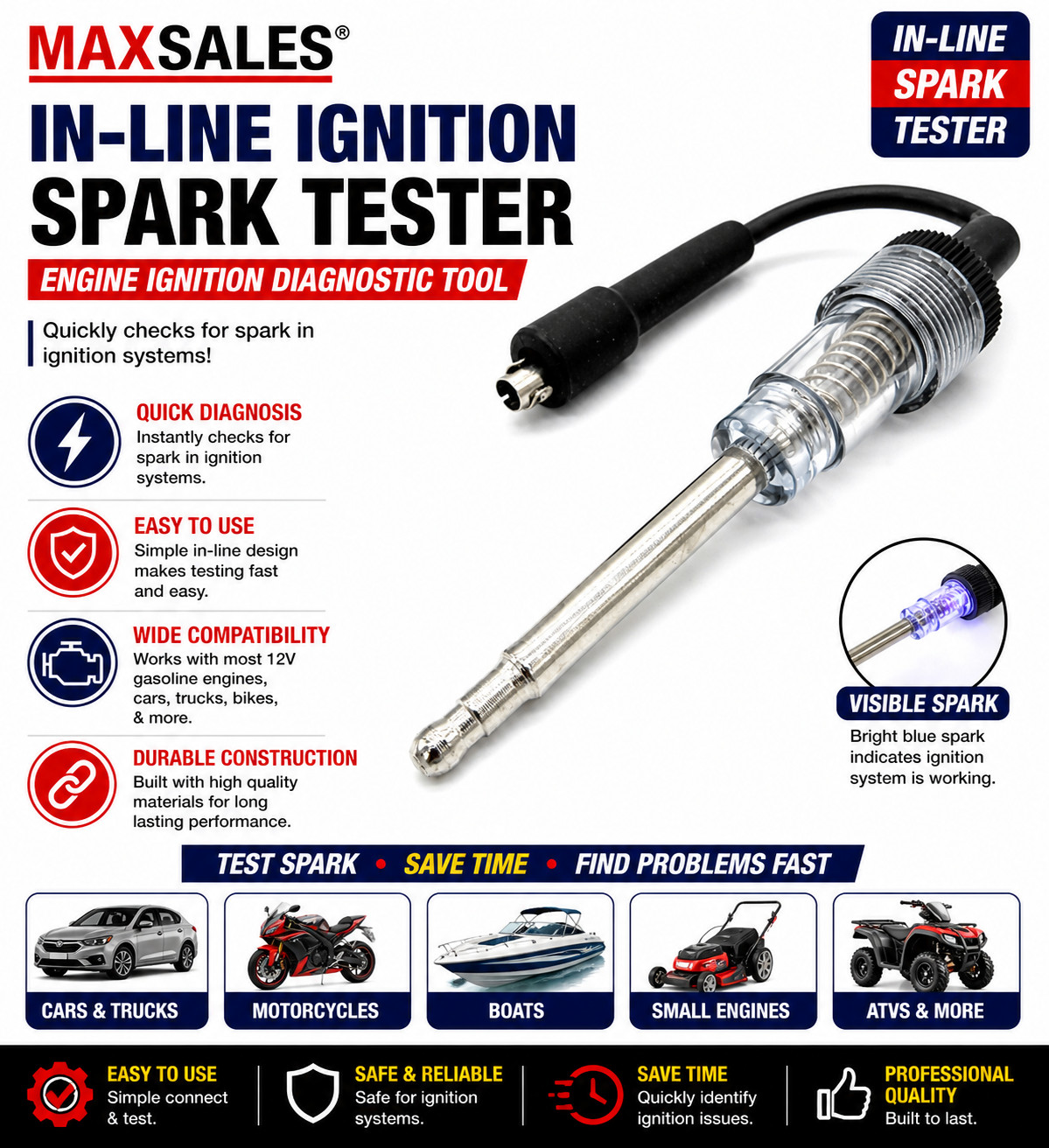 In-Line Ignition Spark Tester Engine Ignition Spark Plug Tester Diagnostic Tool