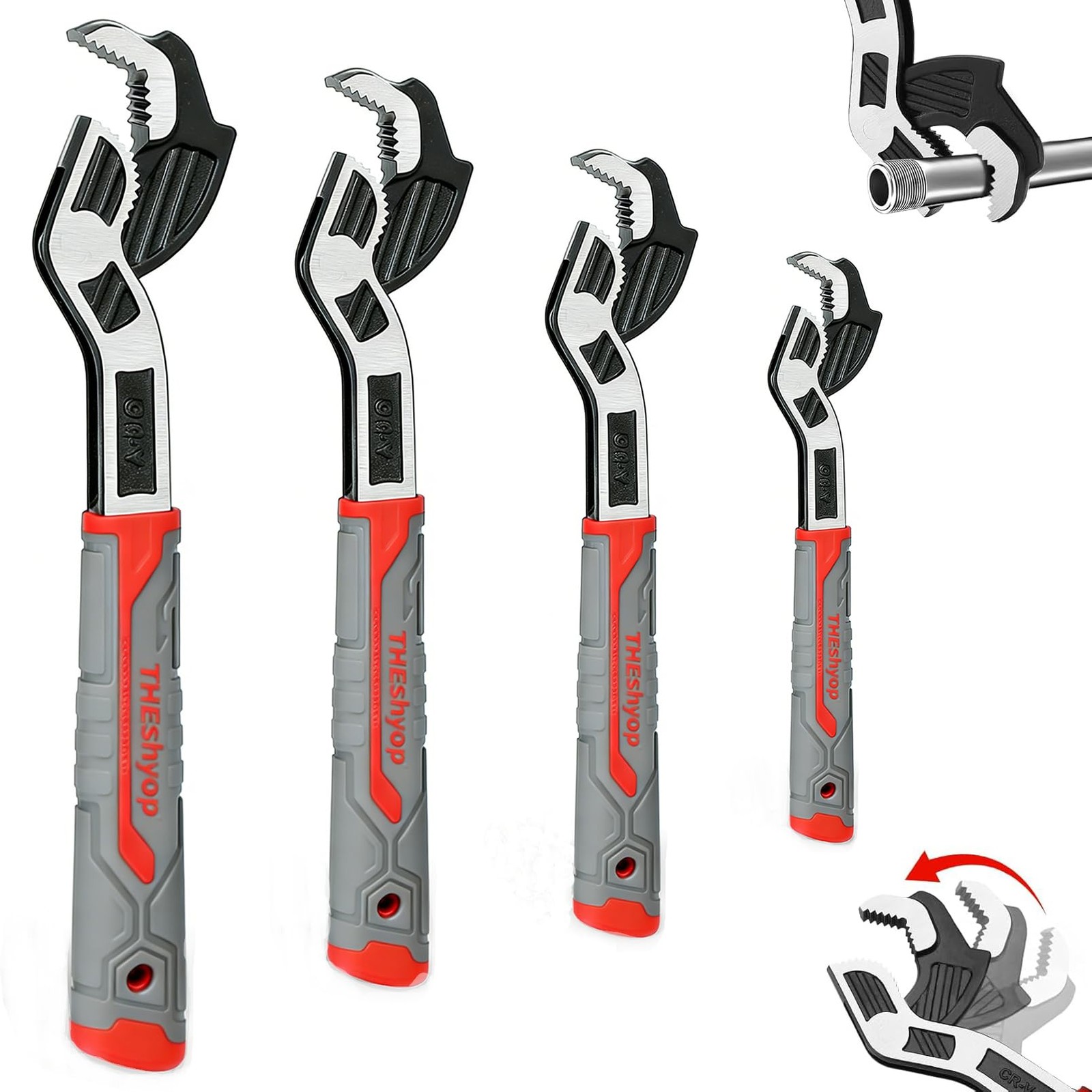 THEshyop Self Adjusting Pipe Wrench, 4 4 Piece Set (6 In, 8 10 12 In)