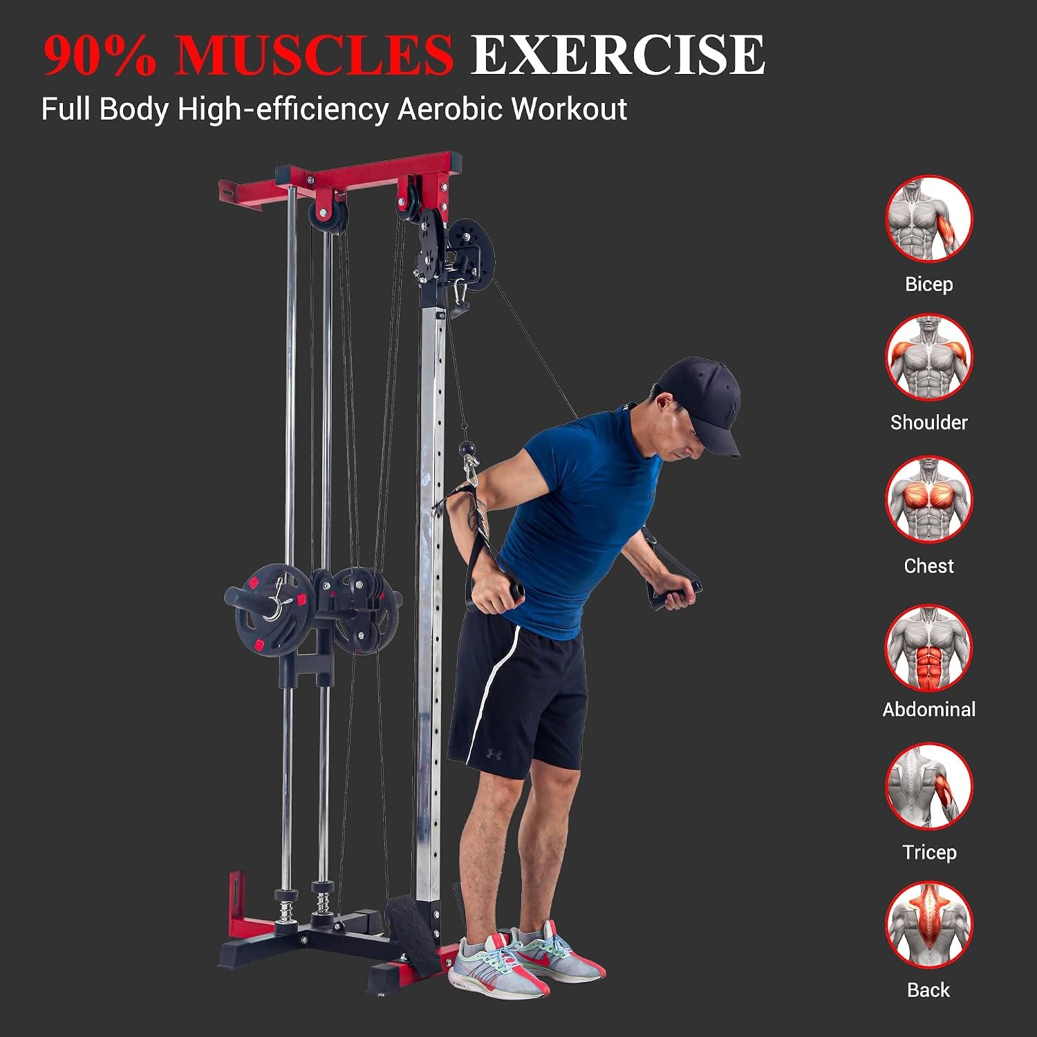 LAT Pulldown Machine with 20 Positions, Wall Mount Cable Machine Adjustable