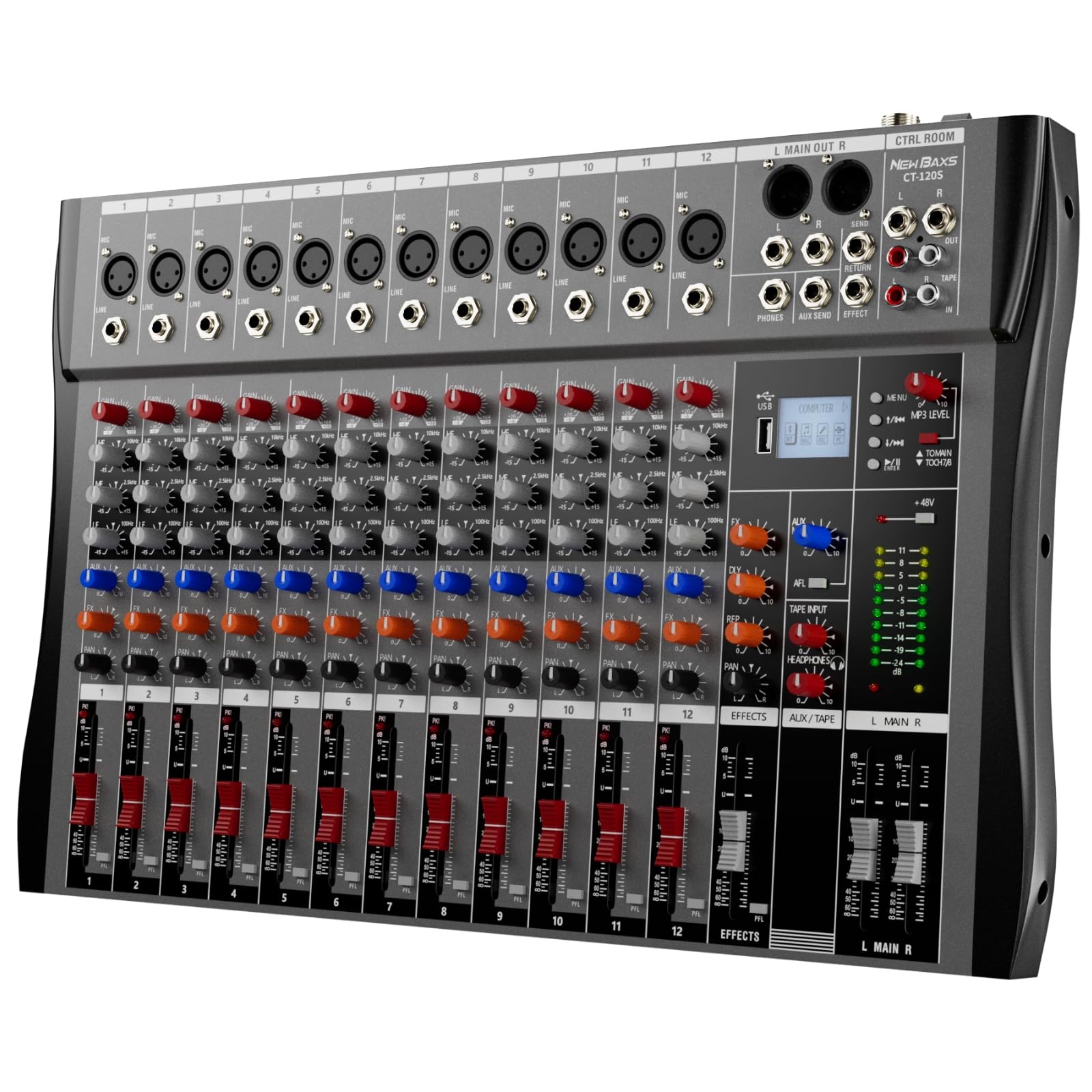 Professional DJ Audio Mixer, 12 Channel Bluetooth Sound Mixer,...