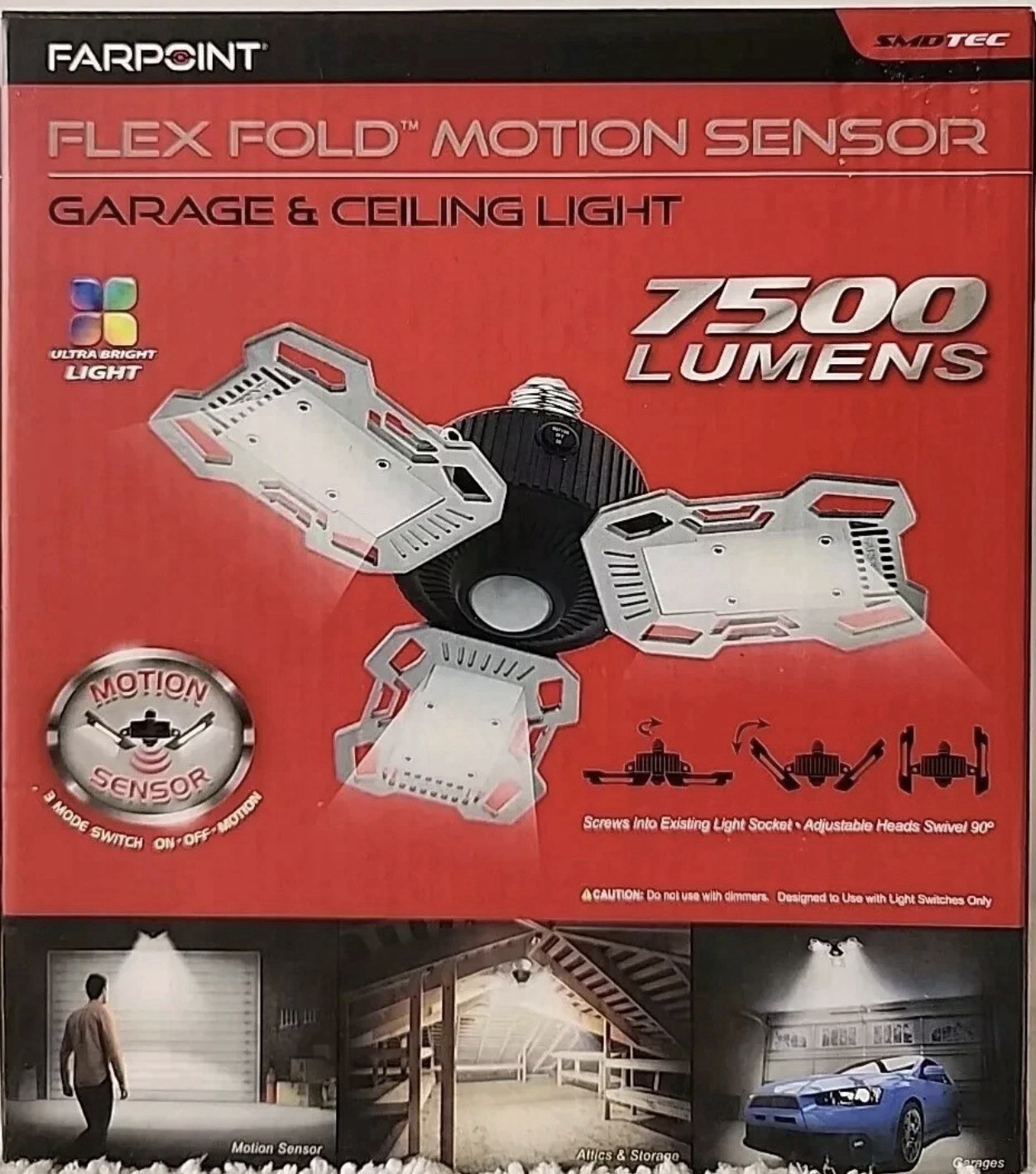 Farpoint Flex Fold Motion Sensor Garage & Ceiling Light 7500 Lumens New in Box