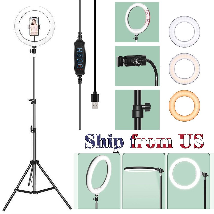 10" LED Ring Fill Light w/Stand & Mount Kit for Camera Phone Selfie Video Stream