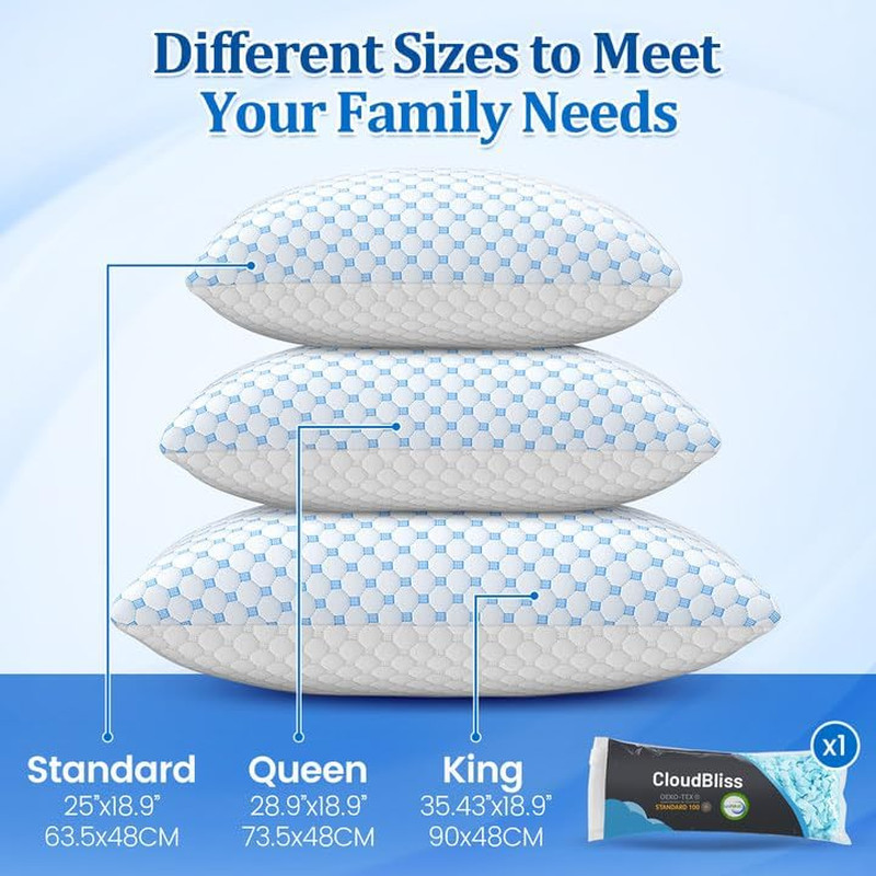 Shredded Memory Foam Pillow for Sleeping - Adjustable Cooling Pillow with Breath