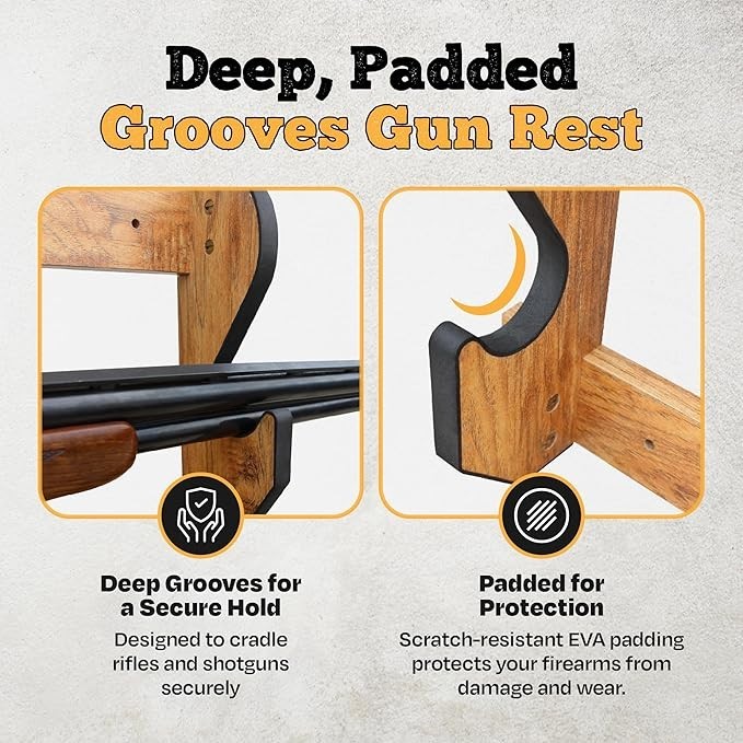 Wooden Gun Rack Indoor Storage for 3 Rifles Shotguns Premium Wood Display Wall