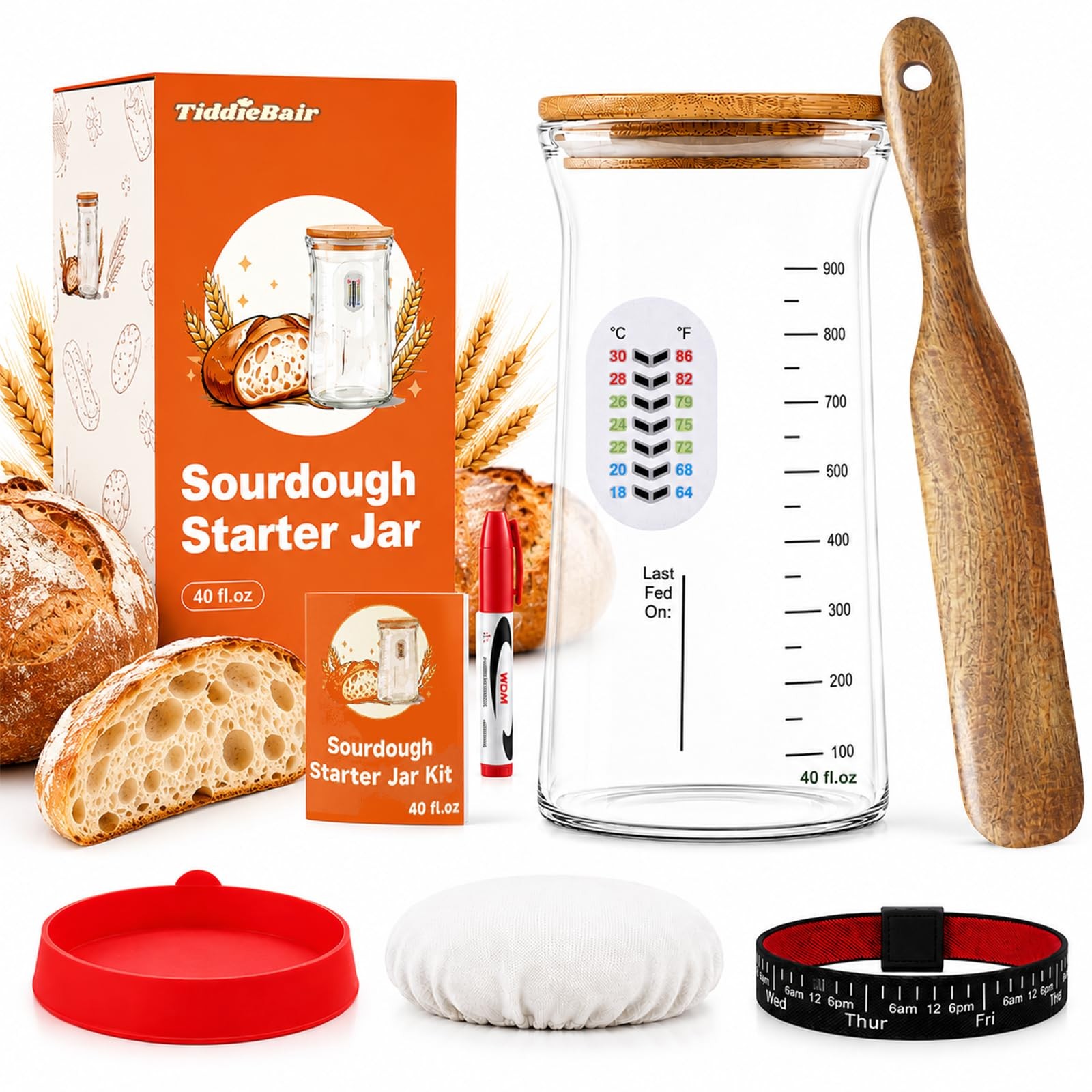 40 oz (1.2L) Sourdough Starter Jar Kit, Wide Mouth Glass 4 Ounce (Pack of 10)