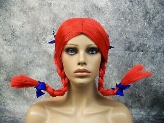 Fun Red Spunky Wig Wired Braided Pigtails Wendy Fast Food Girl Burger Commercial