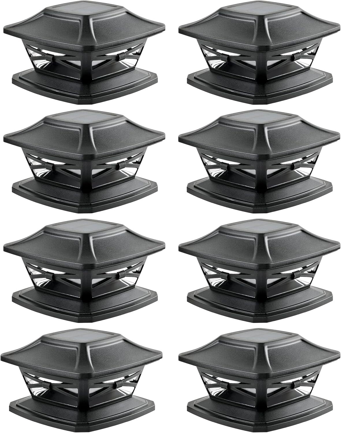 Solar Outdoor Post Cap Lights - Includes Base, LED Lights - Slate Black (8 Pack)