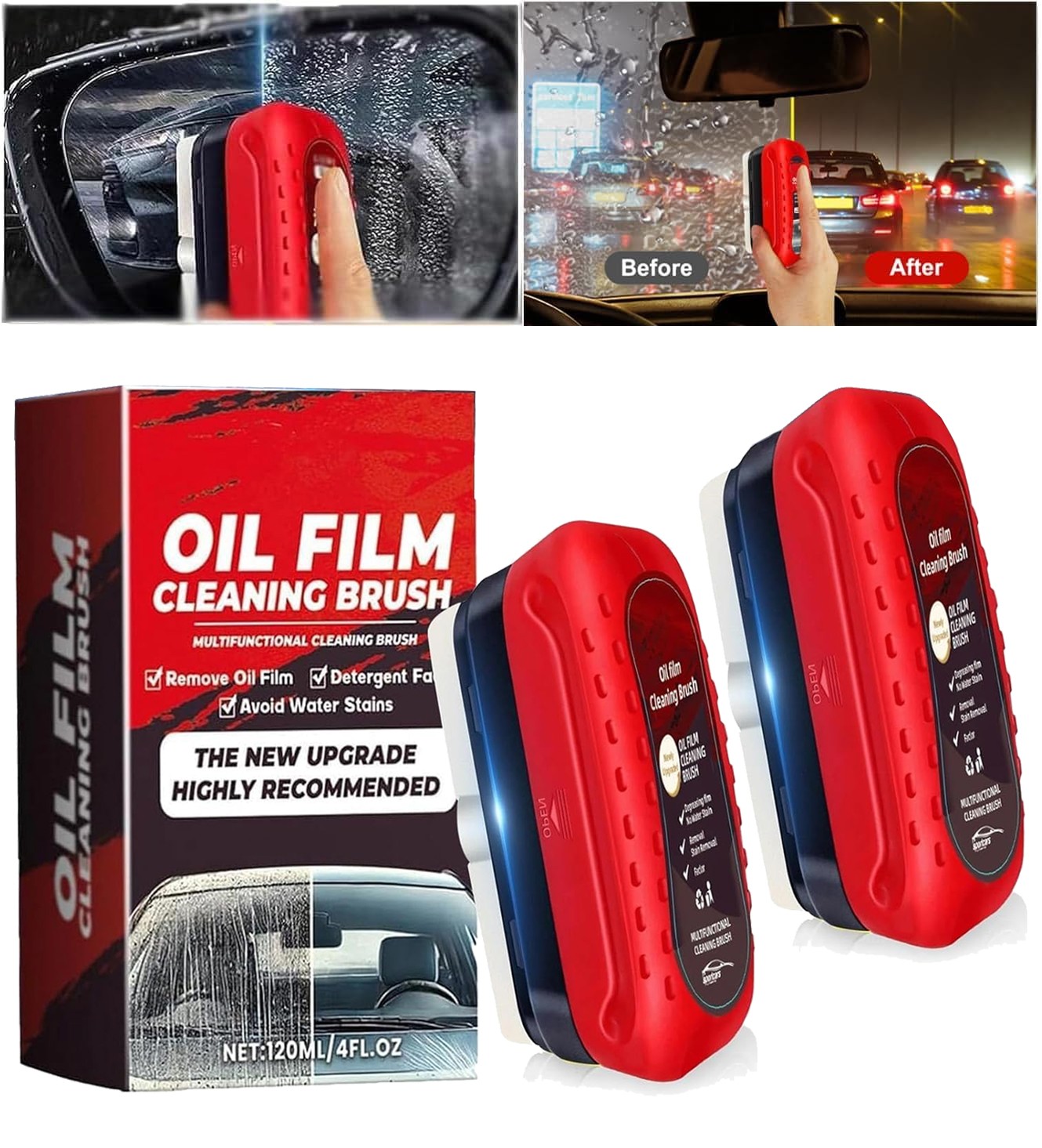 2X Automotive Oil Film Cleaning Brush Car Clear Vision Glass Cleaner Windows