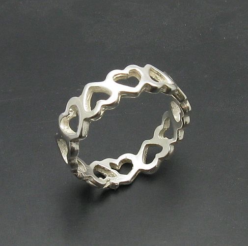 Genuine Sterling Silver Ring Hearts Band Solid Hallmarked 925 Handmade