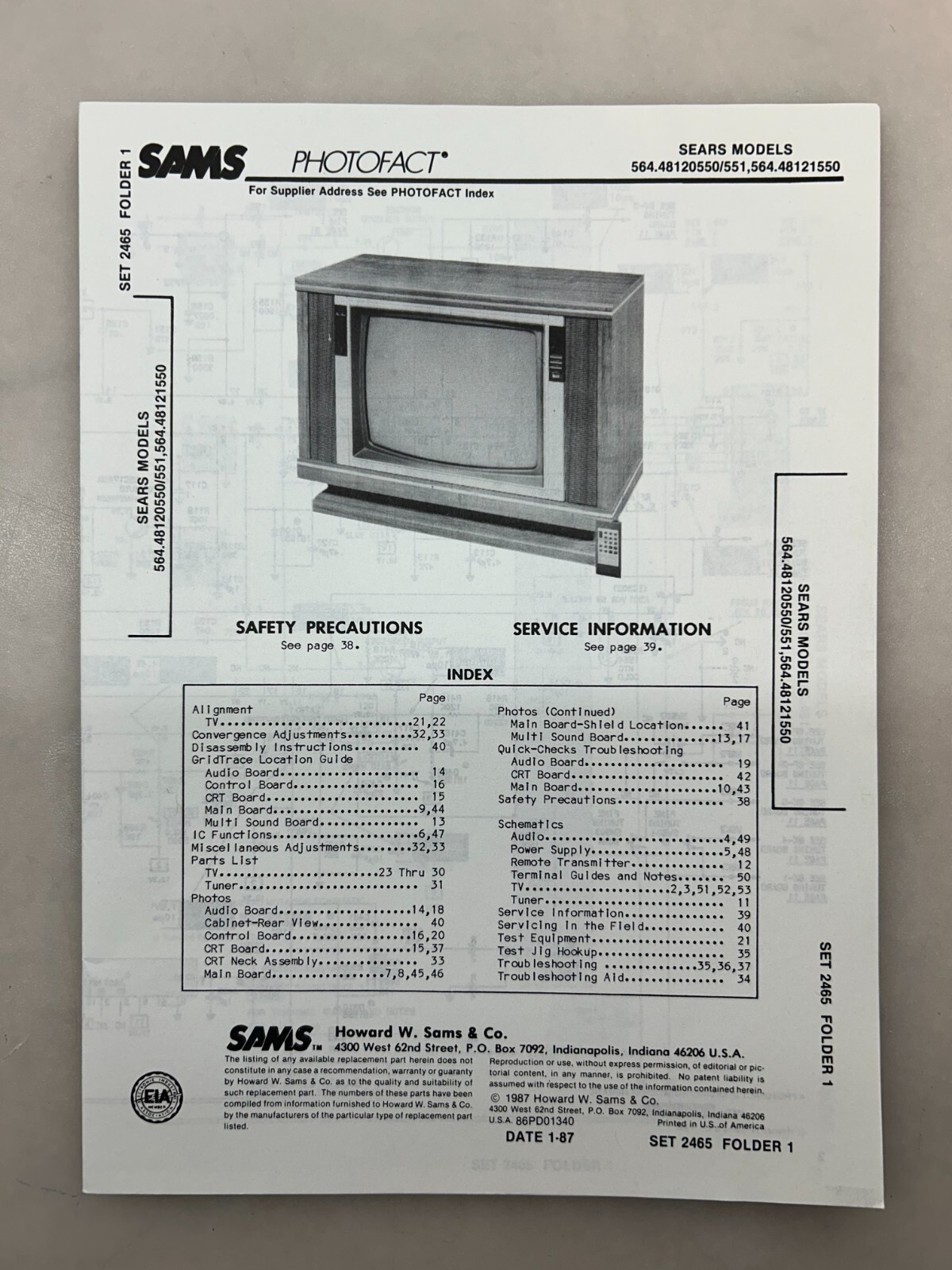 Sears 564.48120550 48121550 Service Manual Sams Photofact Free Shipping